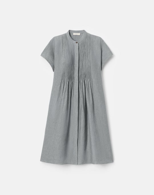 Petite Organic Linen Pintuck Bib Dress