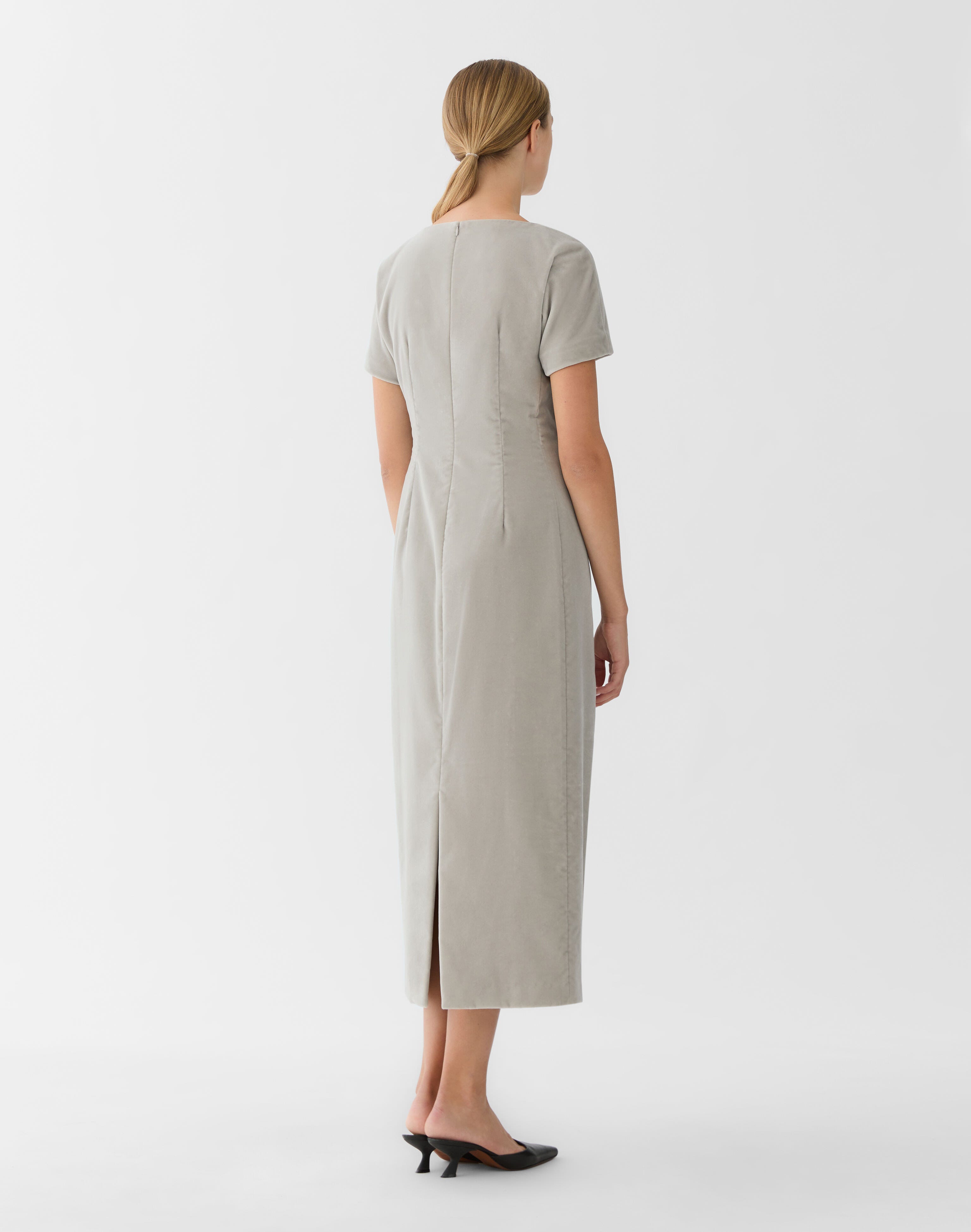 Velvet Pleated Waist Midi Dress