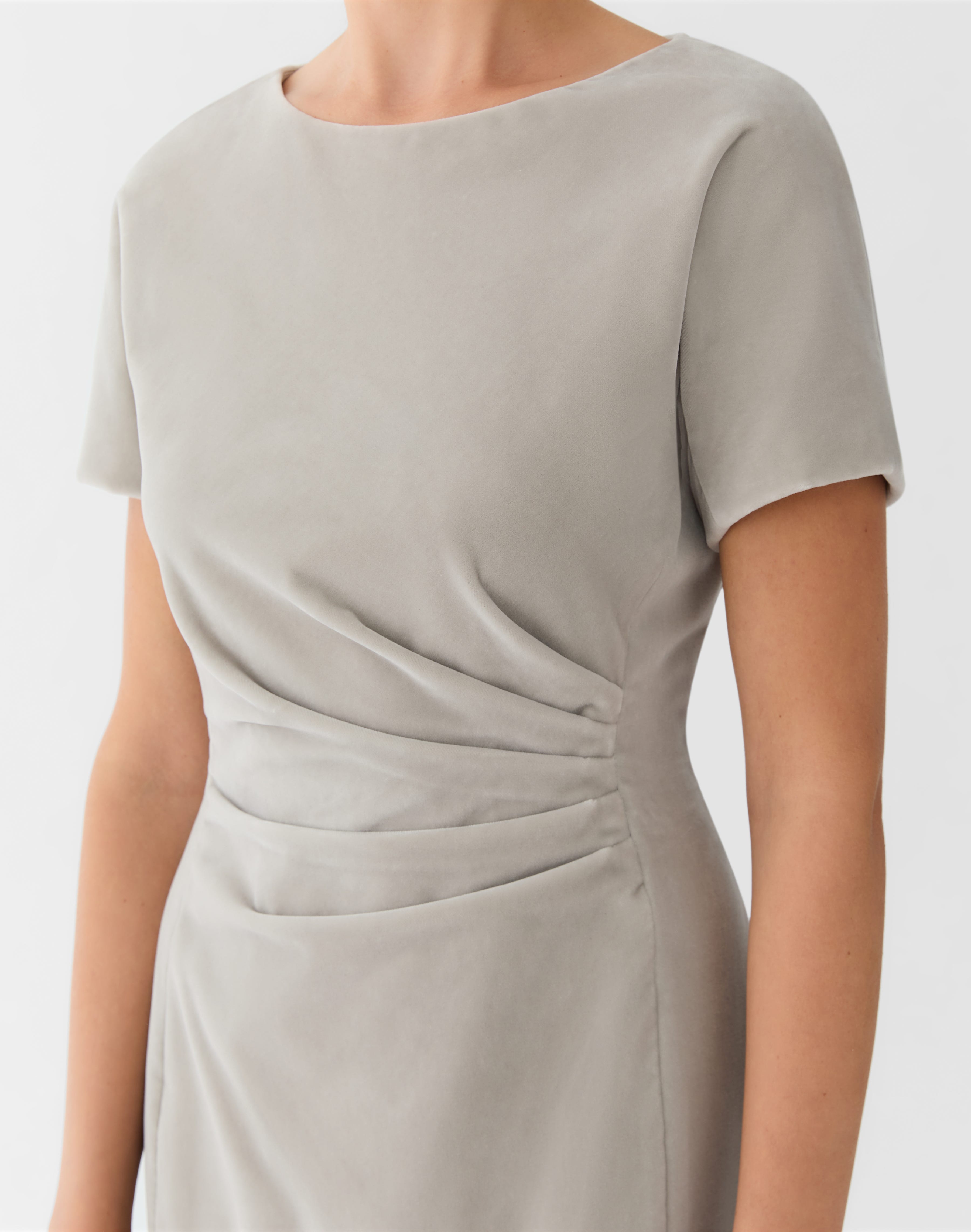 Velvet Pleated Waist Midi Dress
