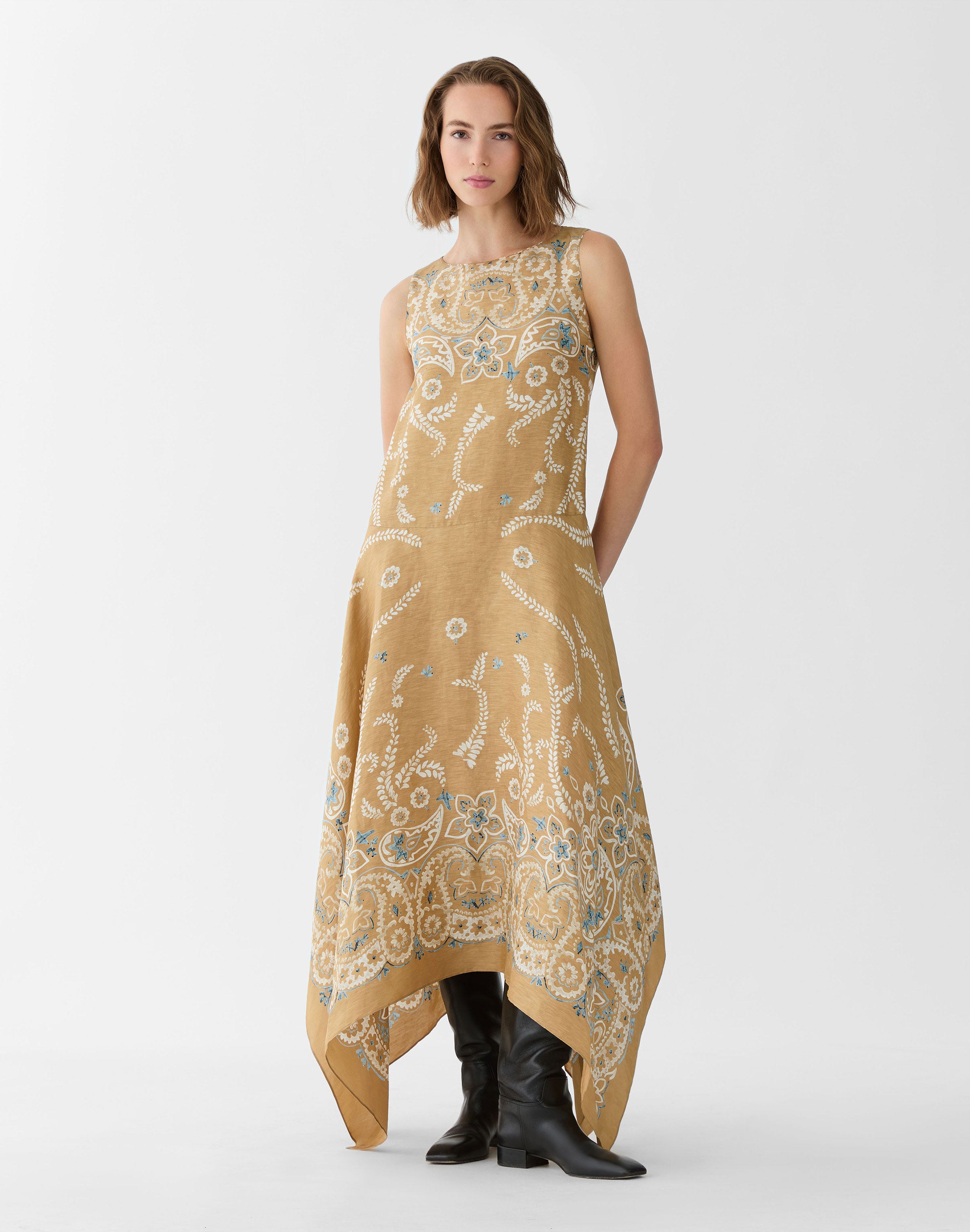 Bandana Print Linen-Silk Handkerchief Dress