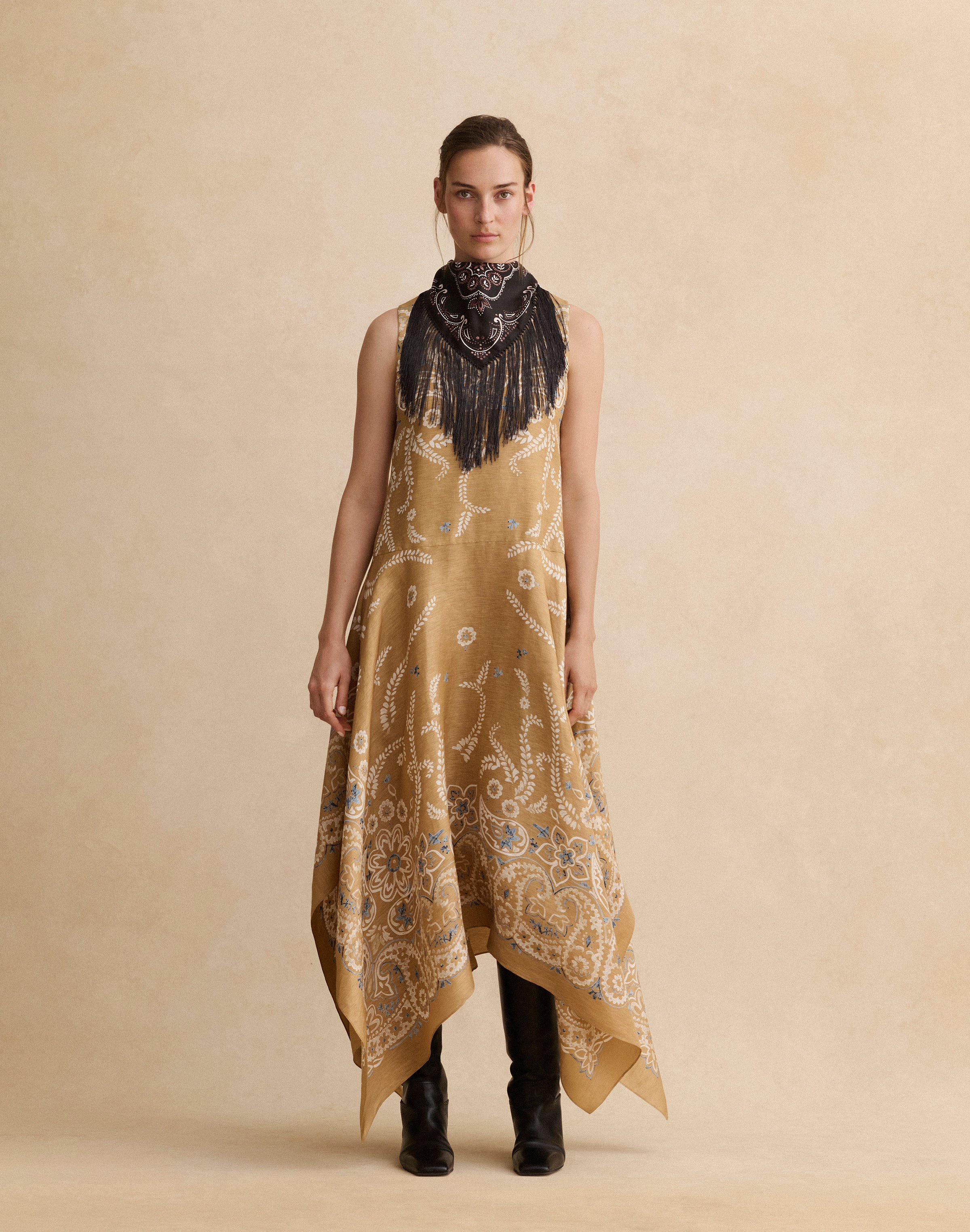 Bandana Print Linen-Silk Handkerchief Dress