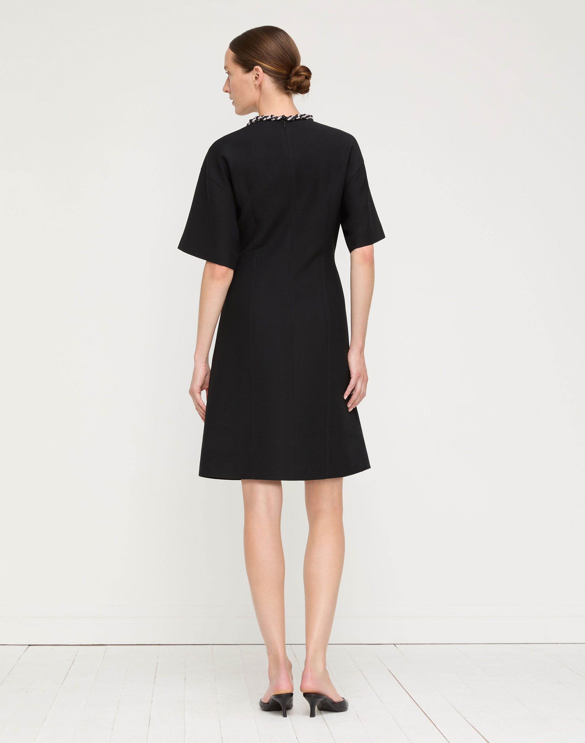 Wool-Silk Crepe Detachable Embellished Necklace Dress
