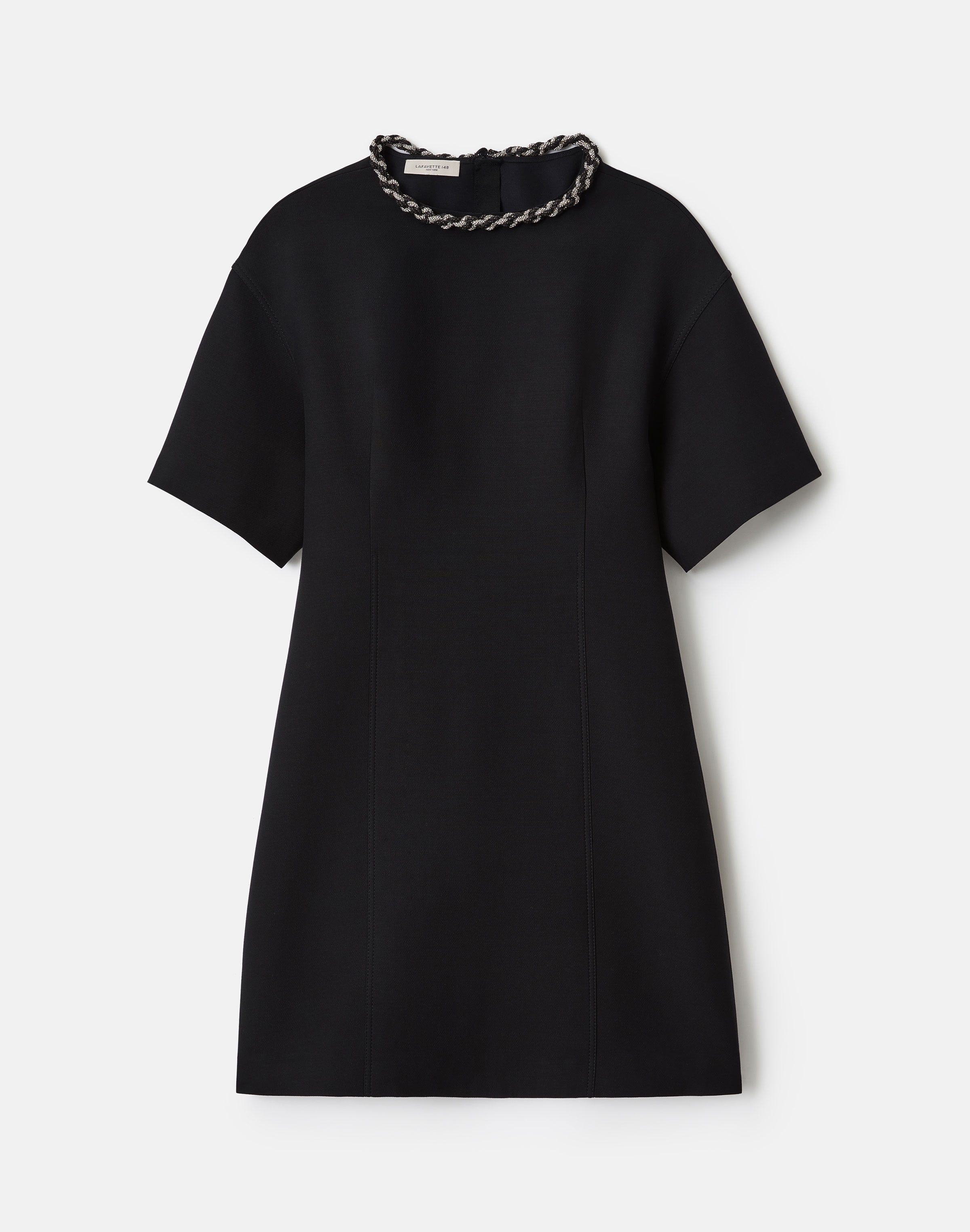 Wool-Silk Crepe Detachable Embellished Necklace Dress