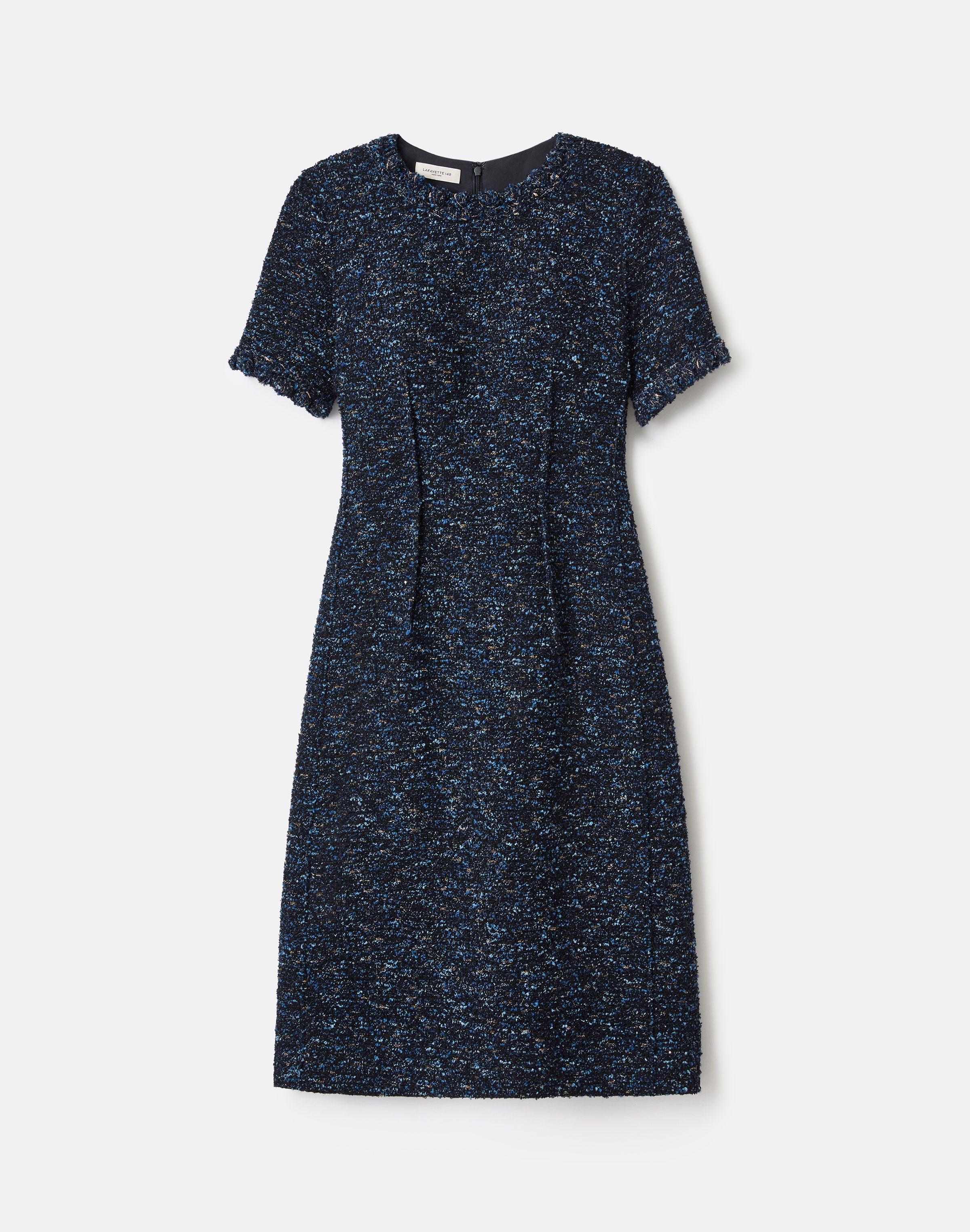 Petite Cosmos Bouclé Tweed Crochet Trim Sheath Dress