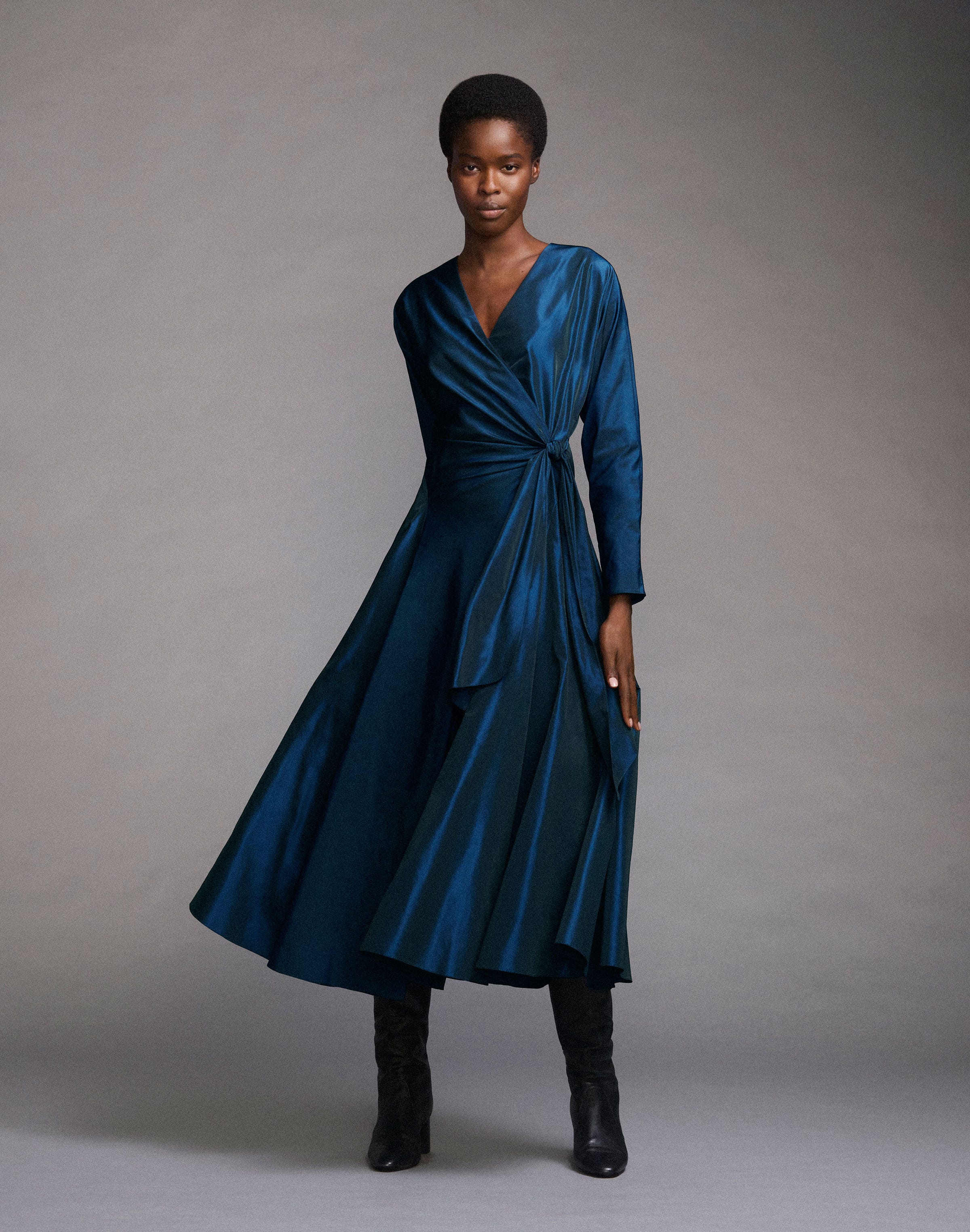 Plus-Size Taffeta Tie Wrap Dress