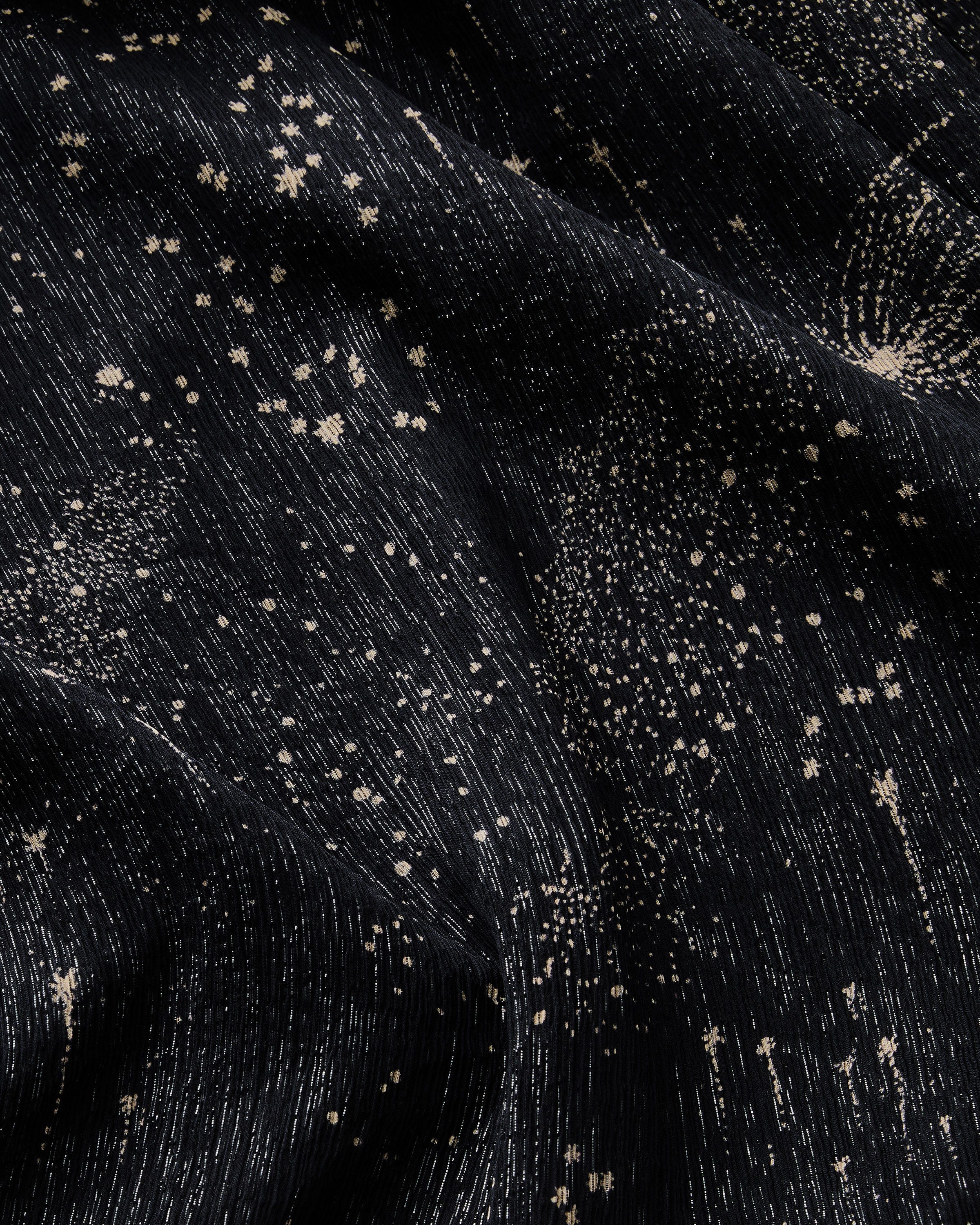 Cosmos Print Crinkle Silk Ruffled Dress