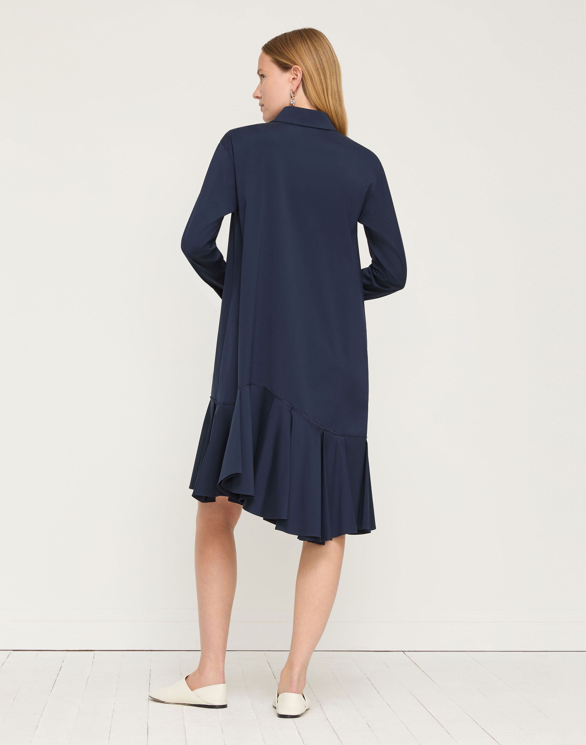 Stretch Cotton Asymmetric Shirtdress