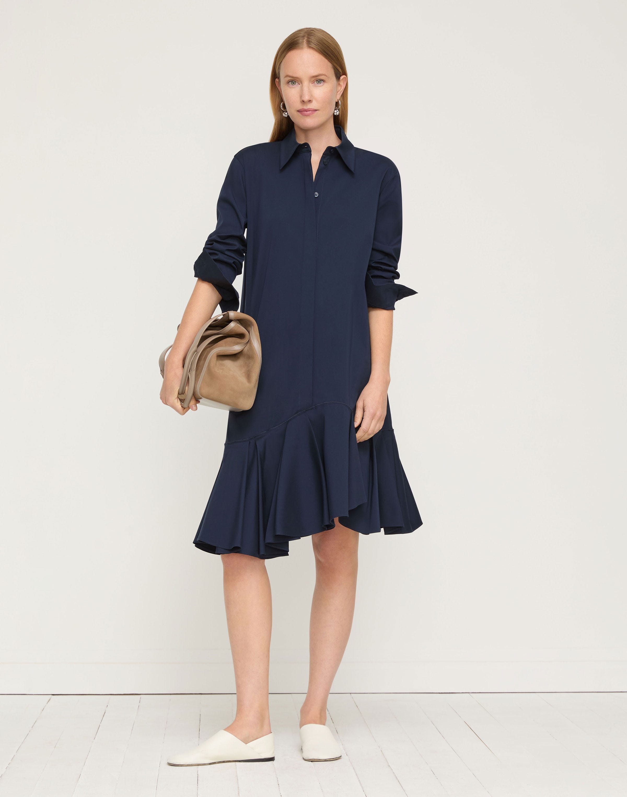 Stretch Cotton Asymmetric Shirtdress