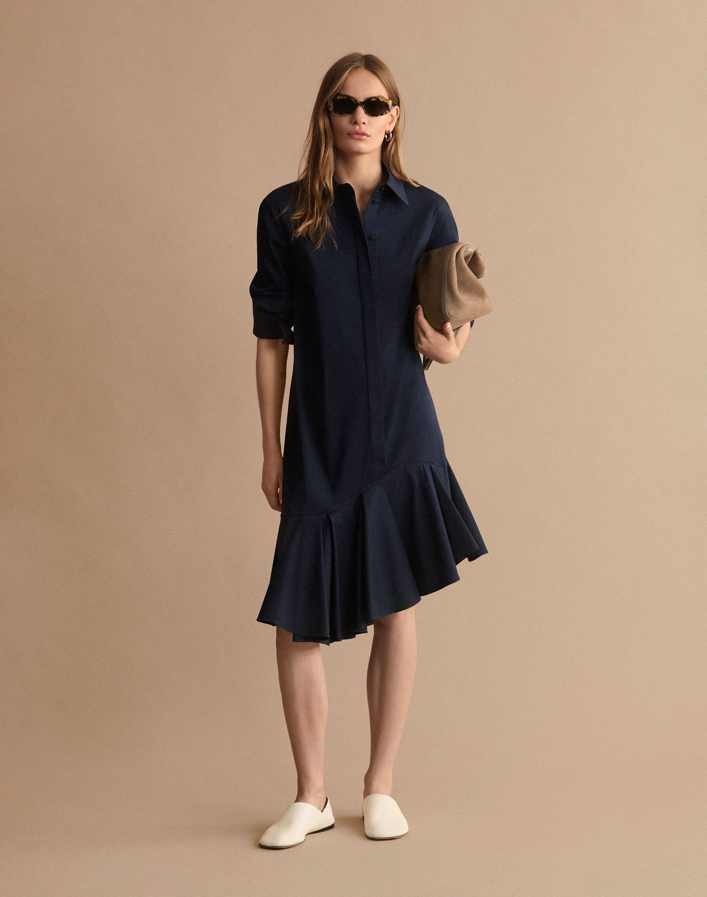 Stretch Cotton Asymmetric Shirtdress