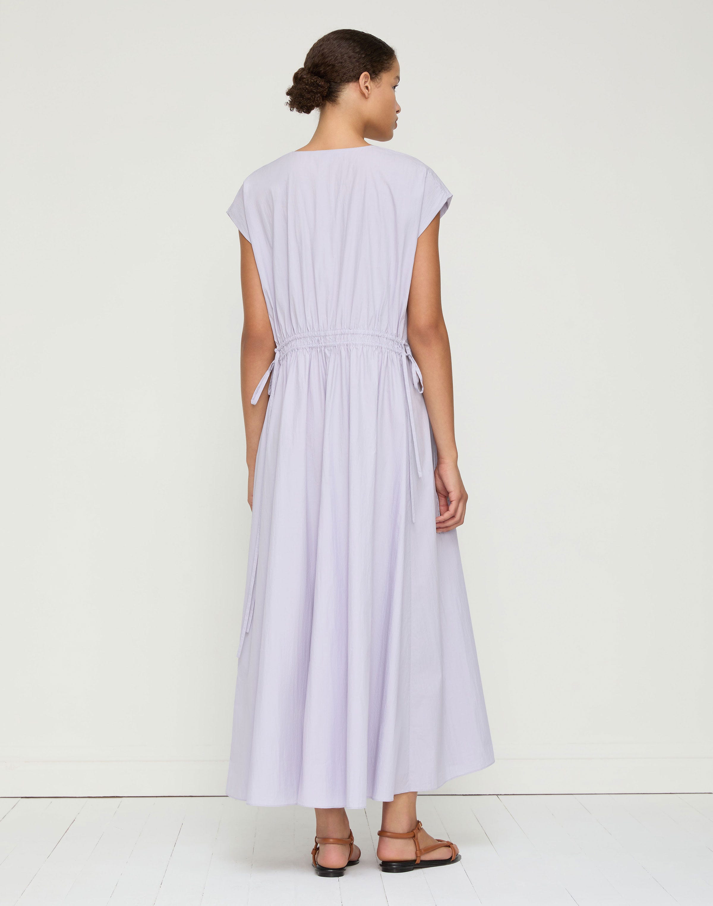 Travel Cotton Gathered Tie V-Neck Dress