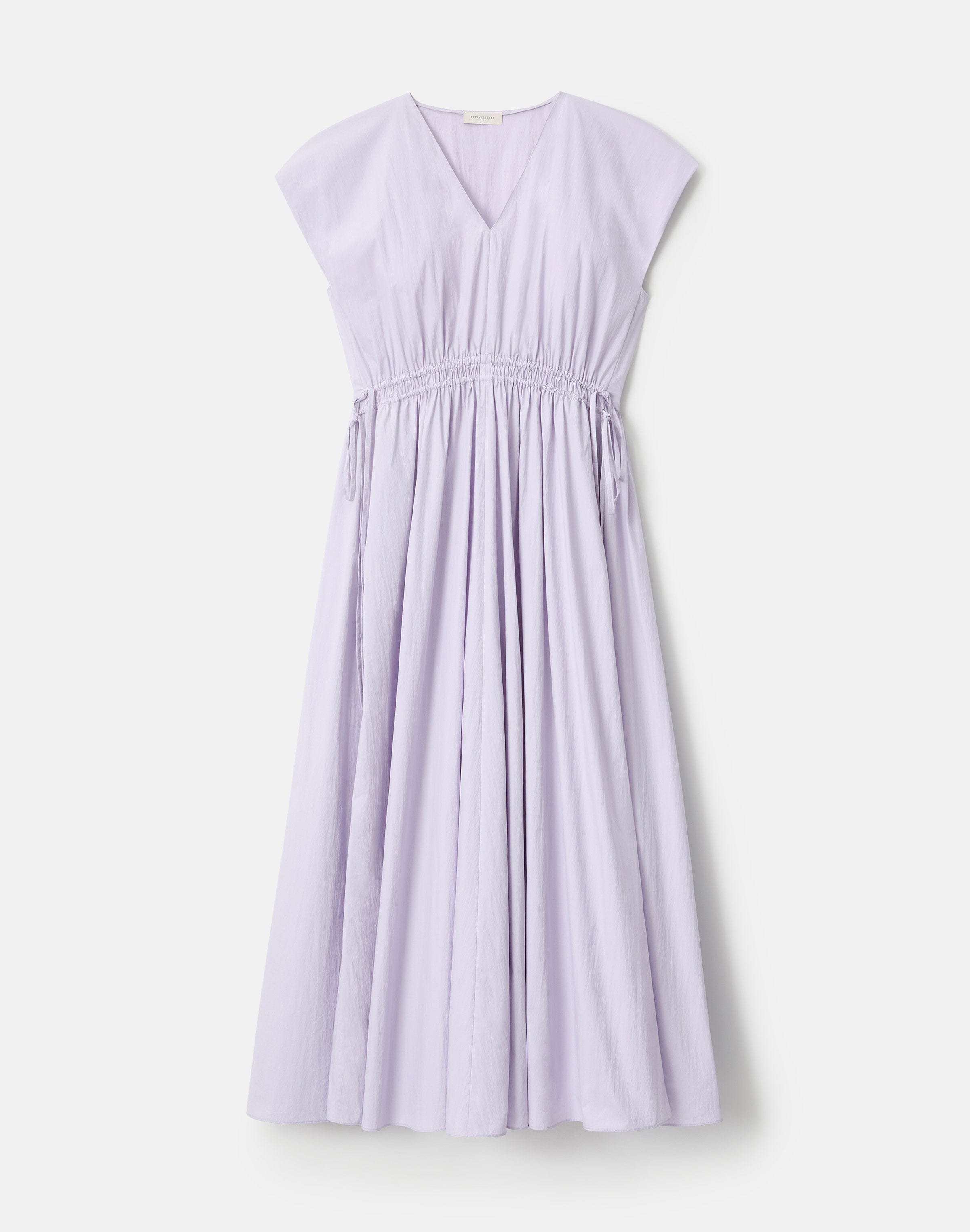 Travel Cotton Gathered Tie V-Neck Dress