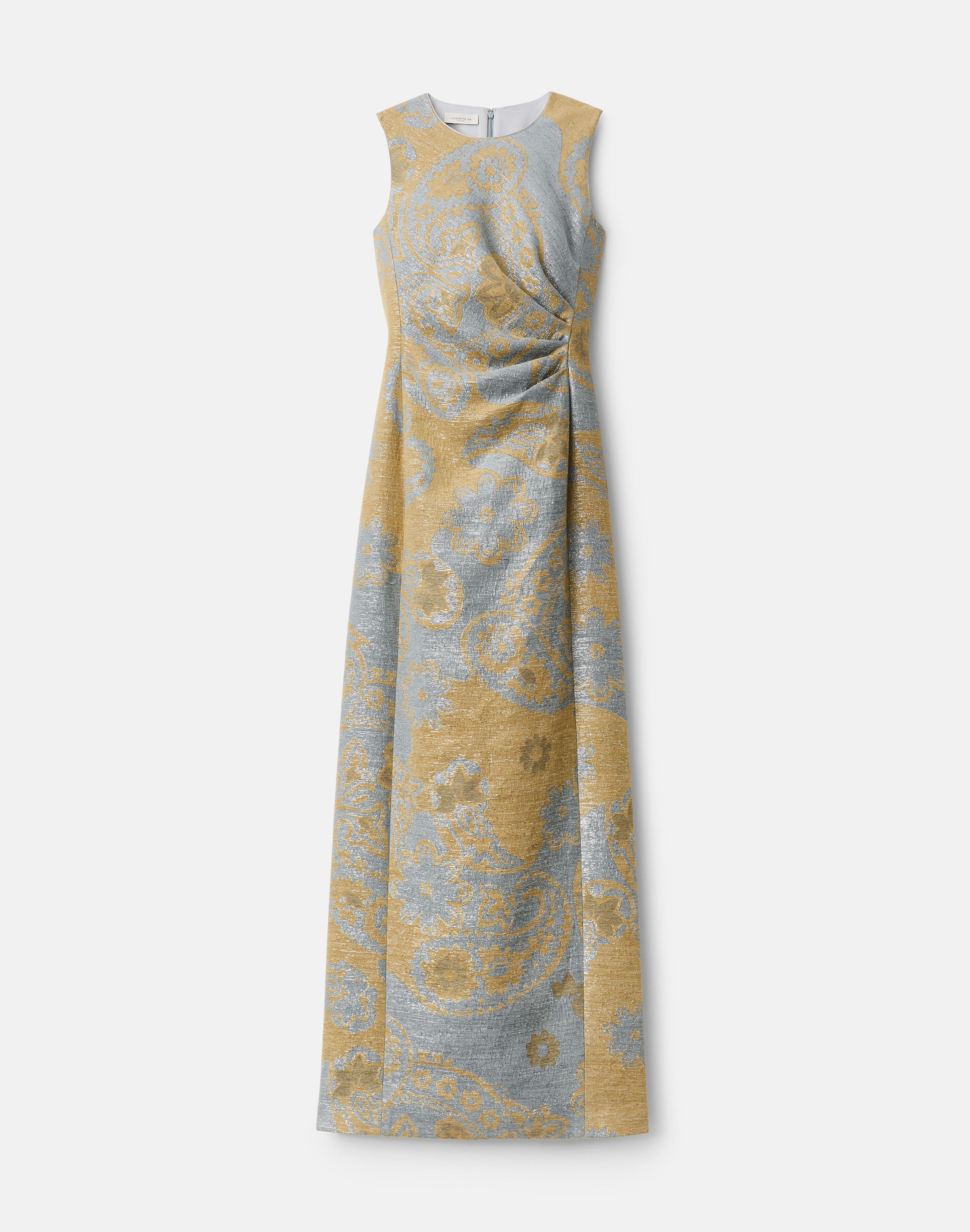 Paisley Jacquard Pleated Sleeveless Gown