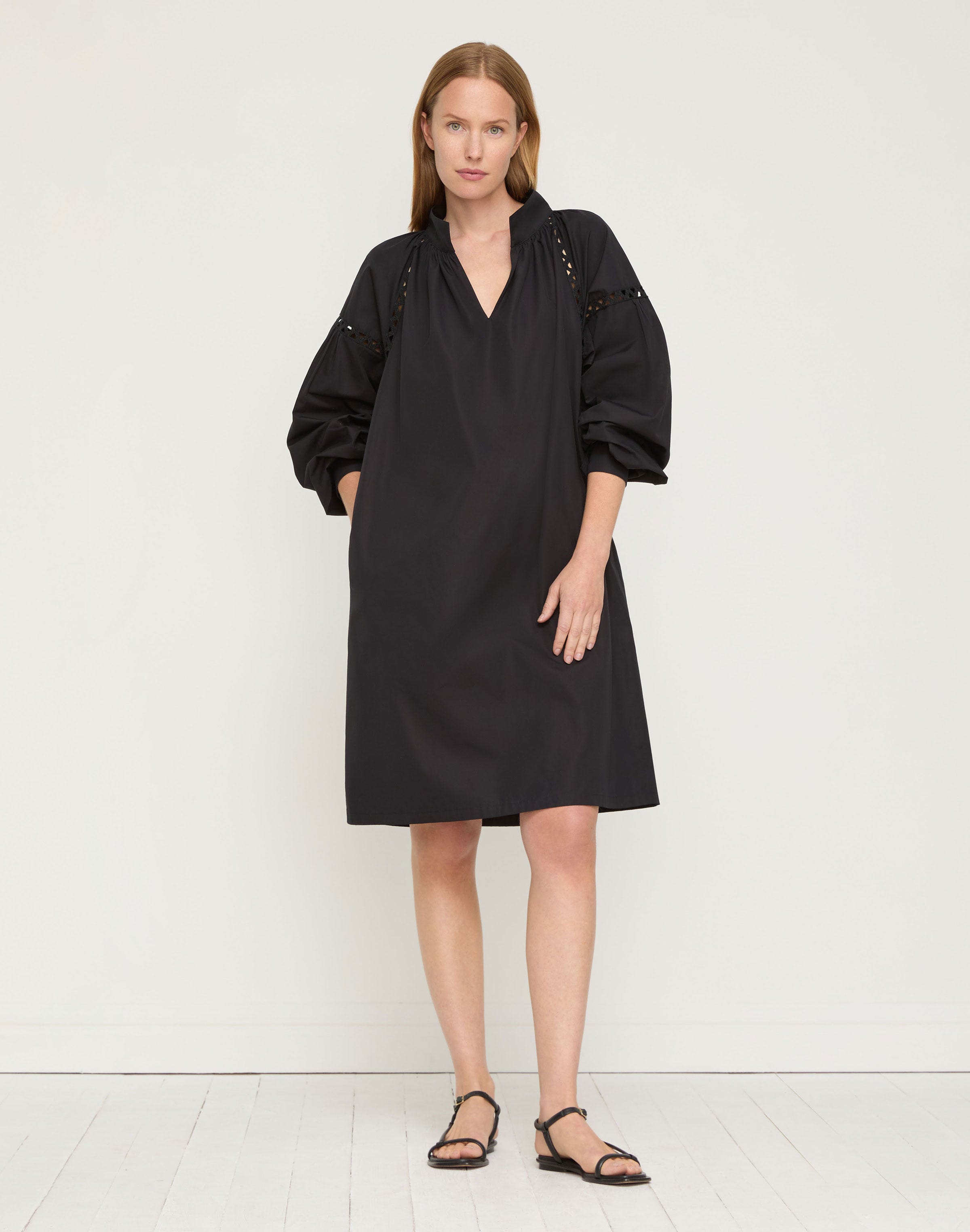 Organic Cotton Poplin Soutache Trim Popover Dress