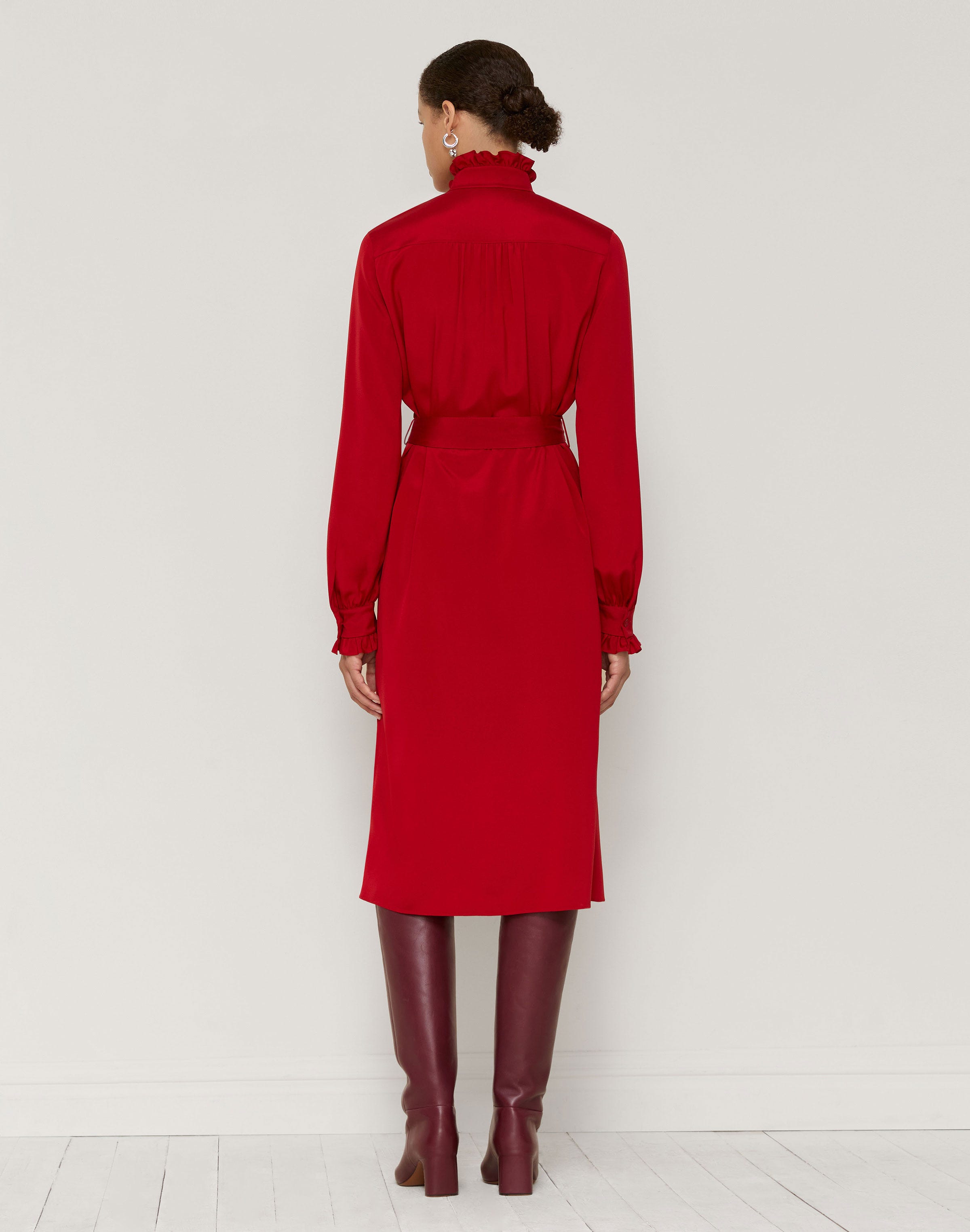 Organic Silk Georgette Belted Tuxedo Dress