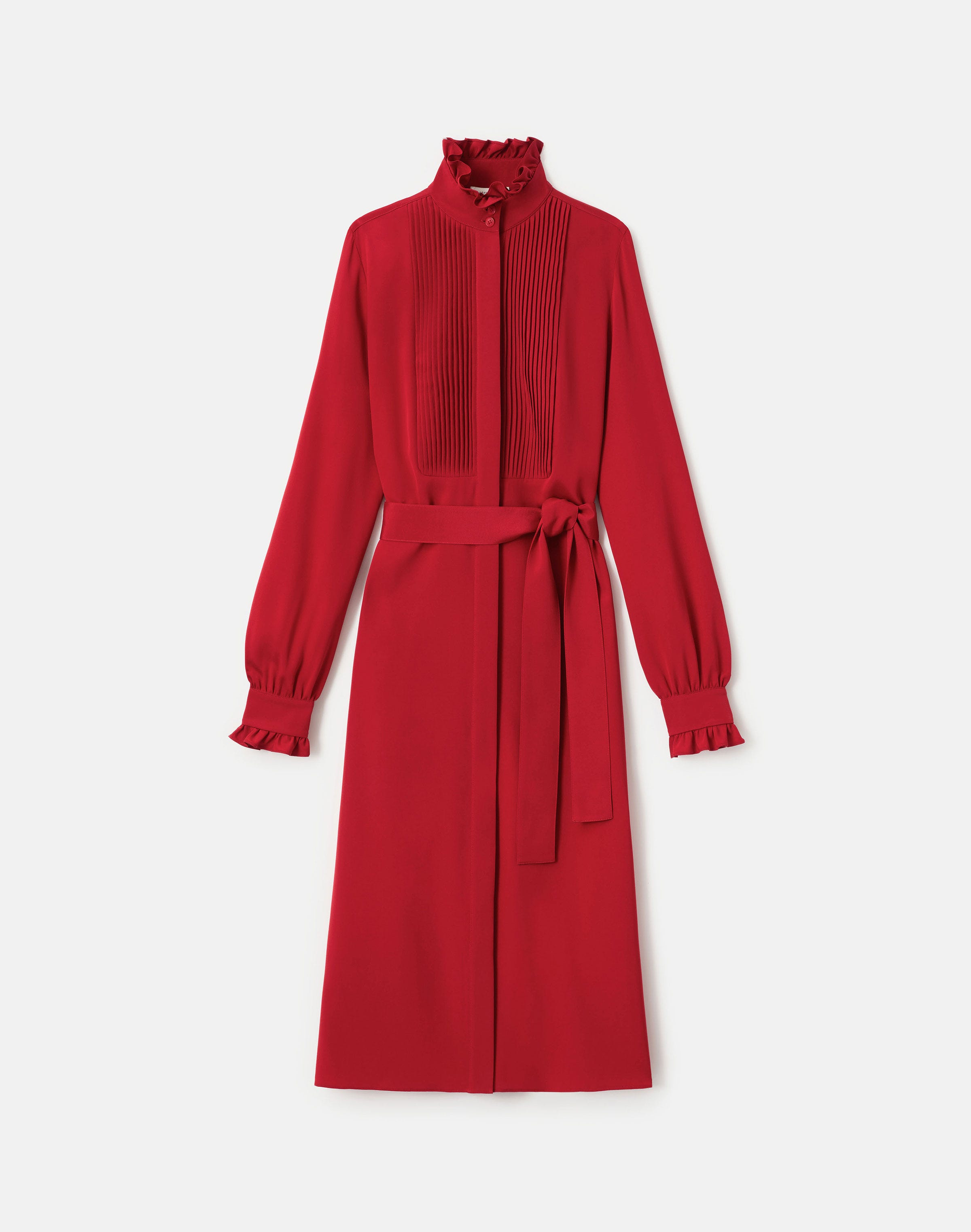 Organic Silk Georgette Belted Tuxedo Dress