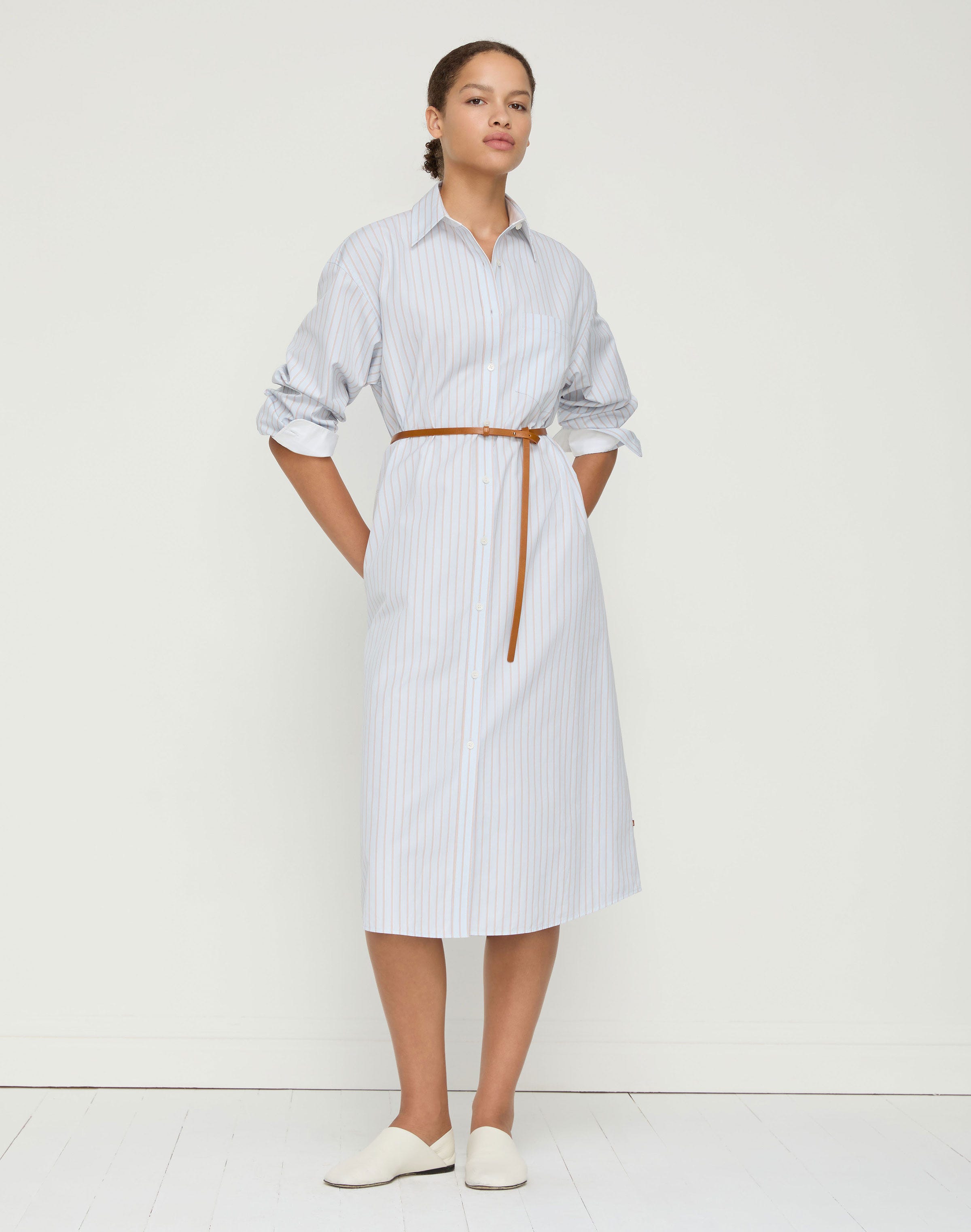 Aurora Stripe Cotton Belted Oversized Shirtdress