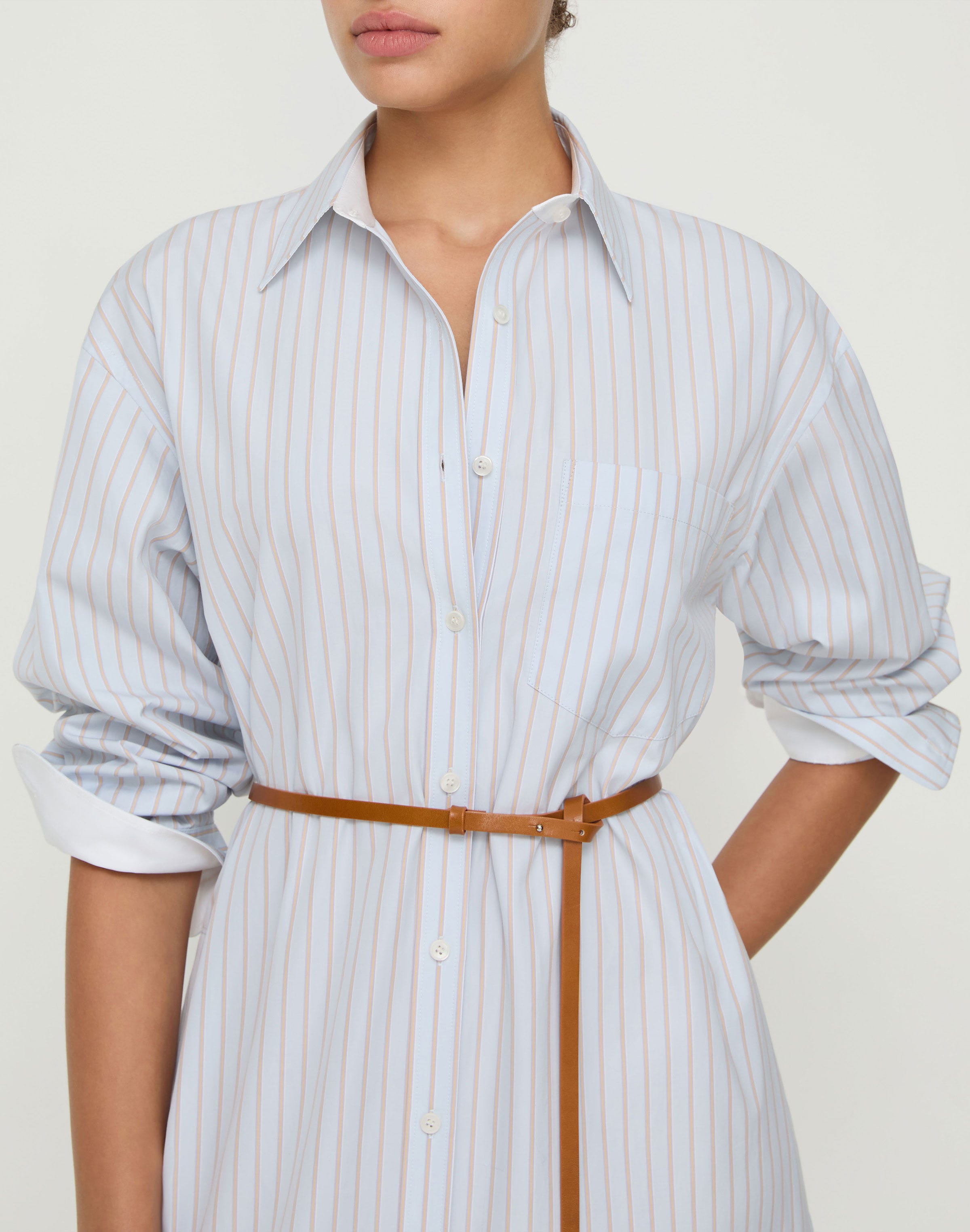 Aurora Stripe Cotton Belted Oversized Shirtdress
