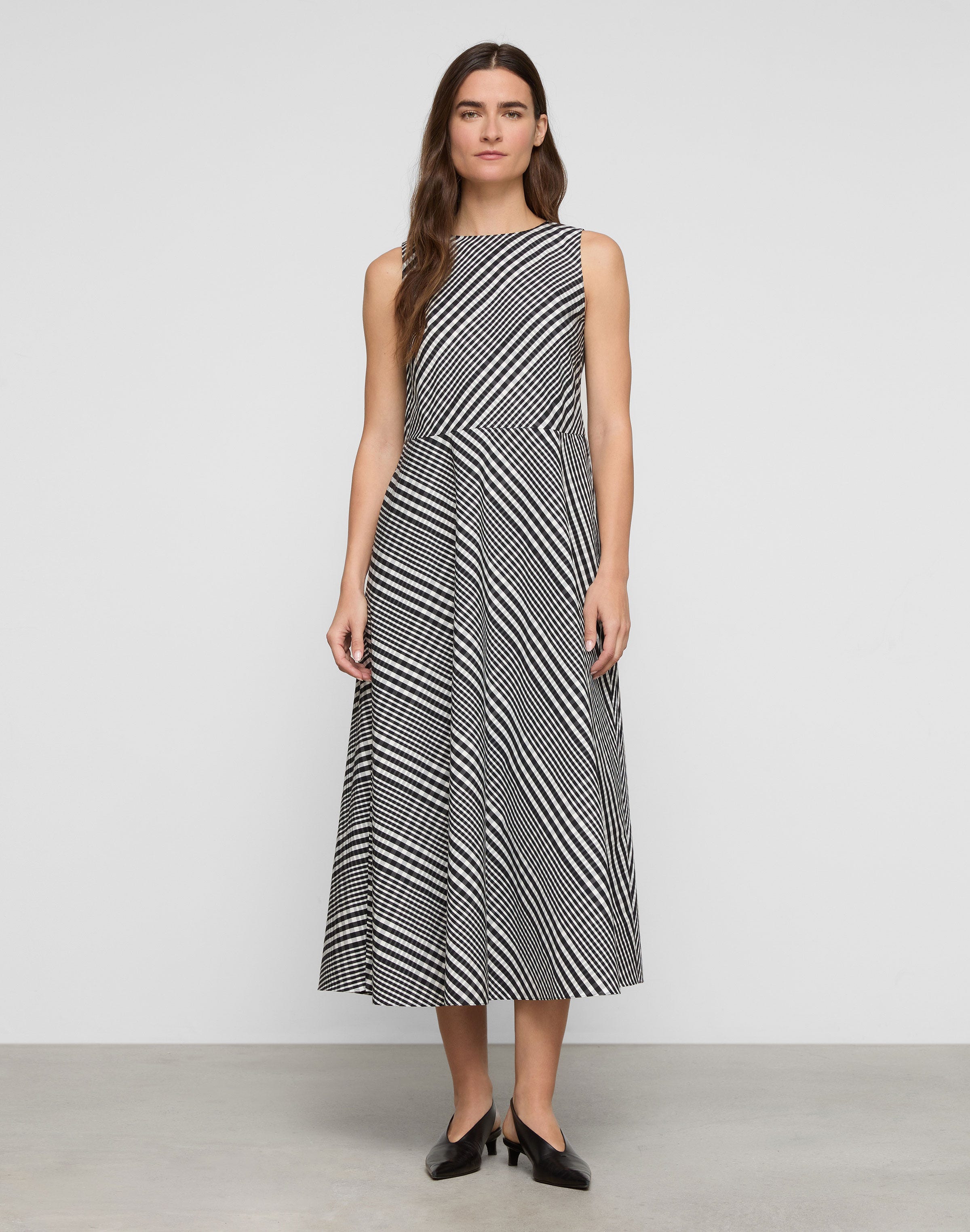 Grid Plaid Cotton Sleeveless Midi Dress