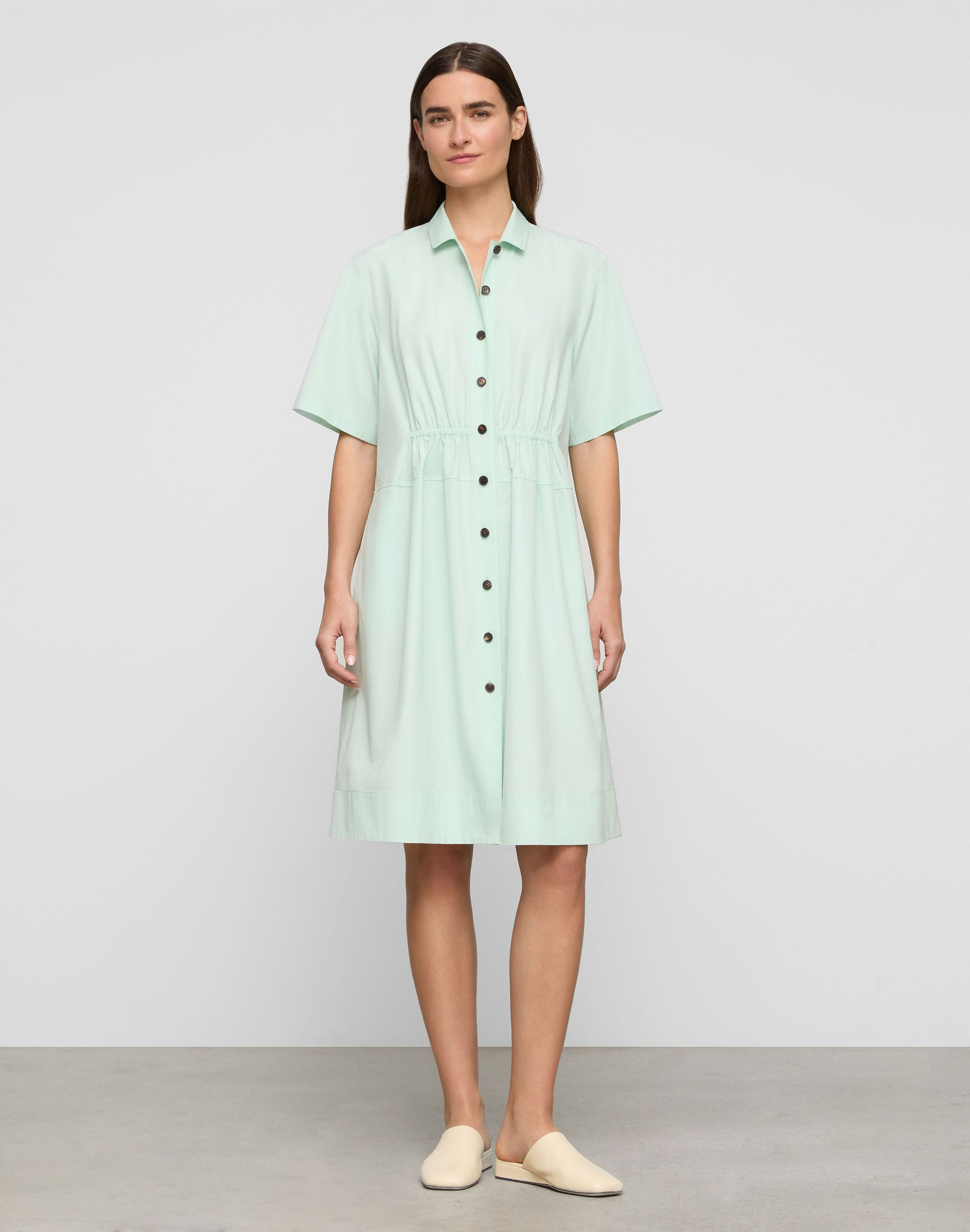 Organic Cotton Poplin Gathered Waist Shirtdress