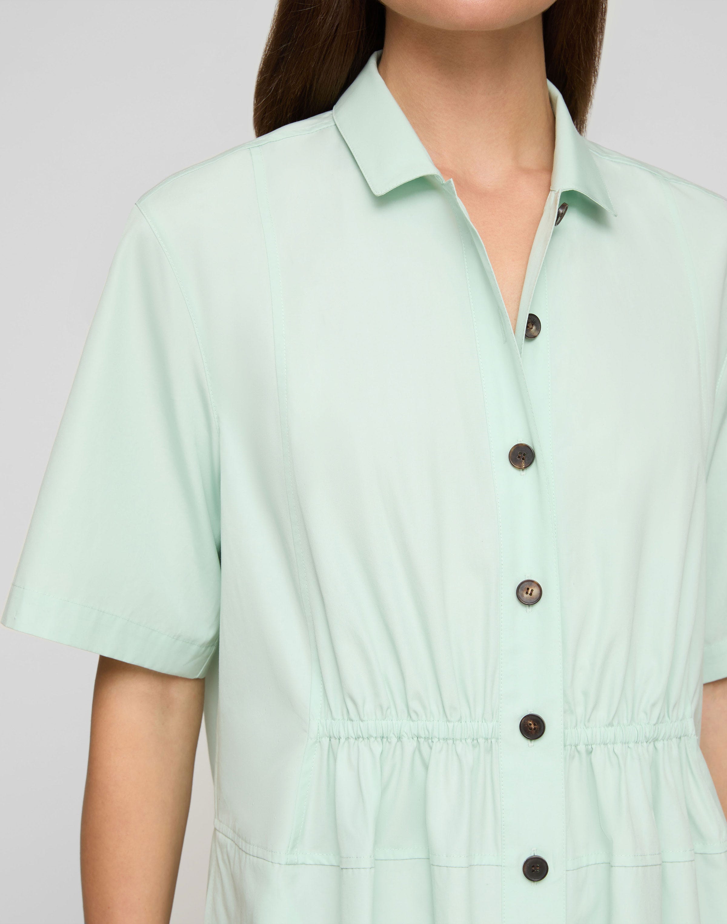 Organic Cotton Poplin Gathered Waist Shirtdress