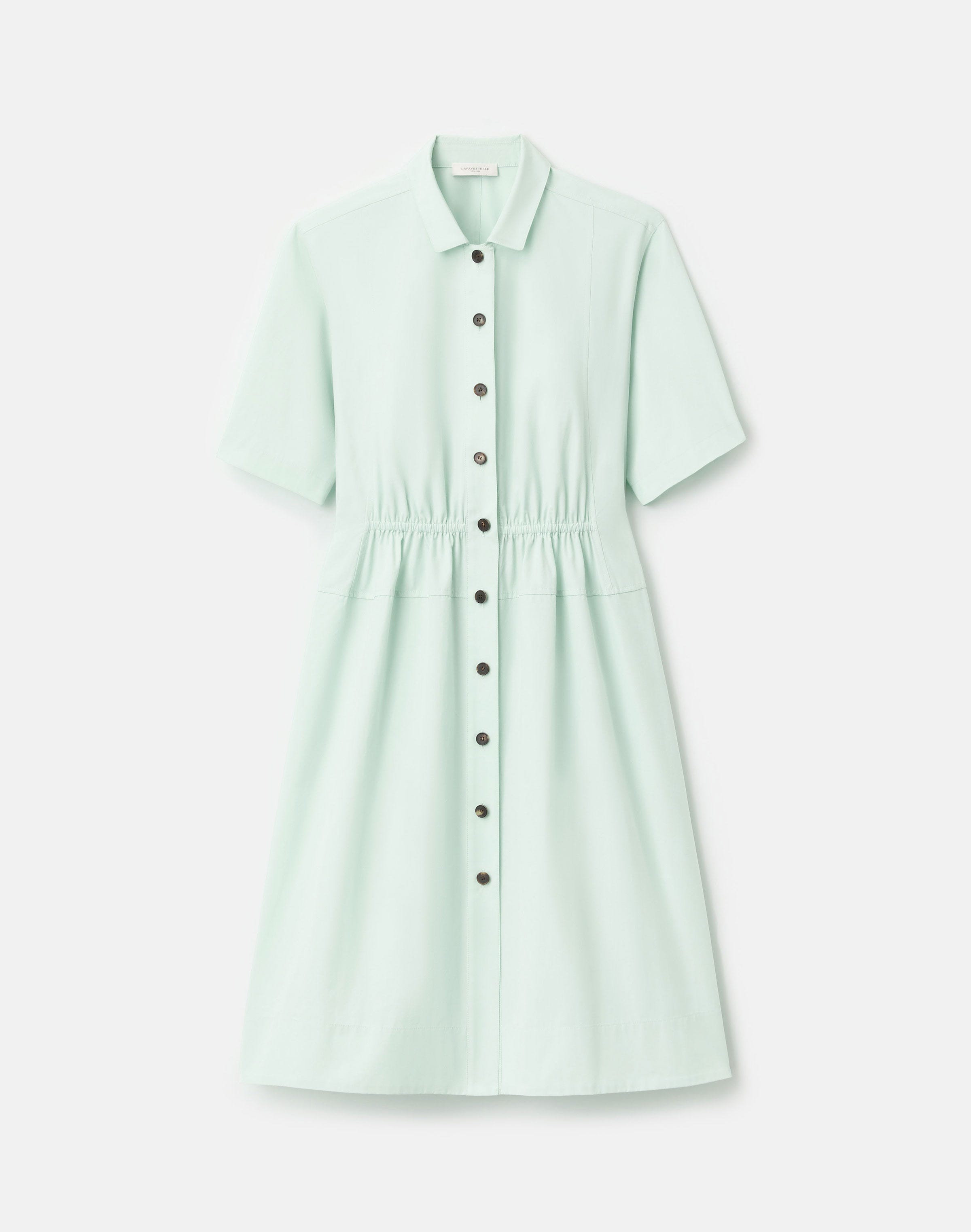 Organic Cotton Poplin Gathered Waist Shirtdress