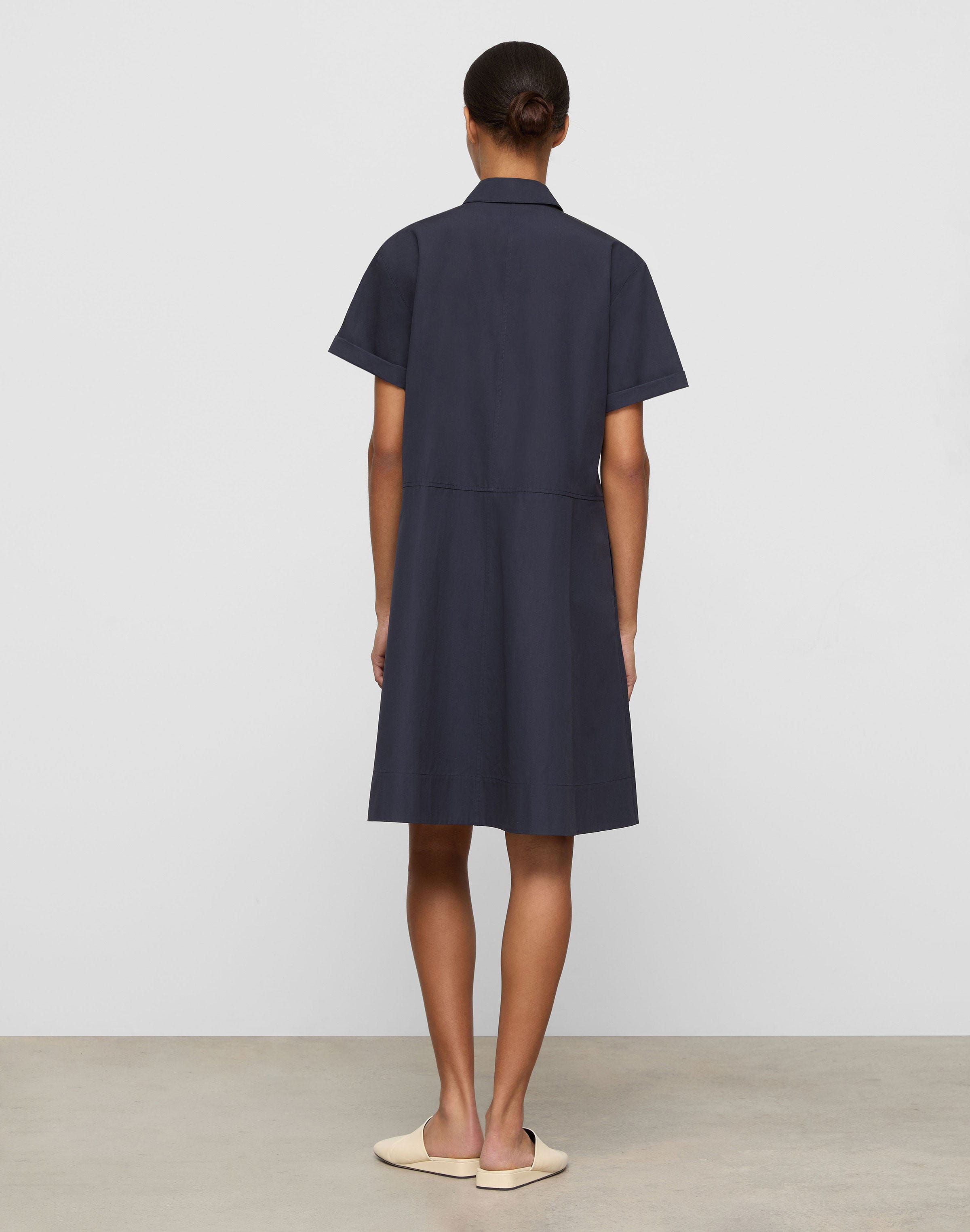 Plus-Size Organic Cotton Poplin Gathered Waist Shirtdress