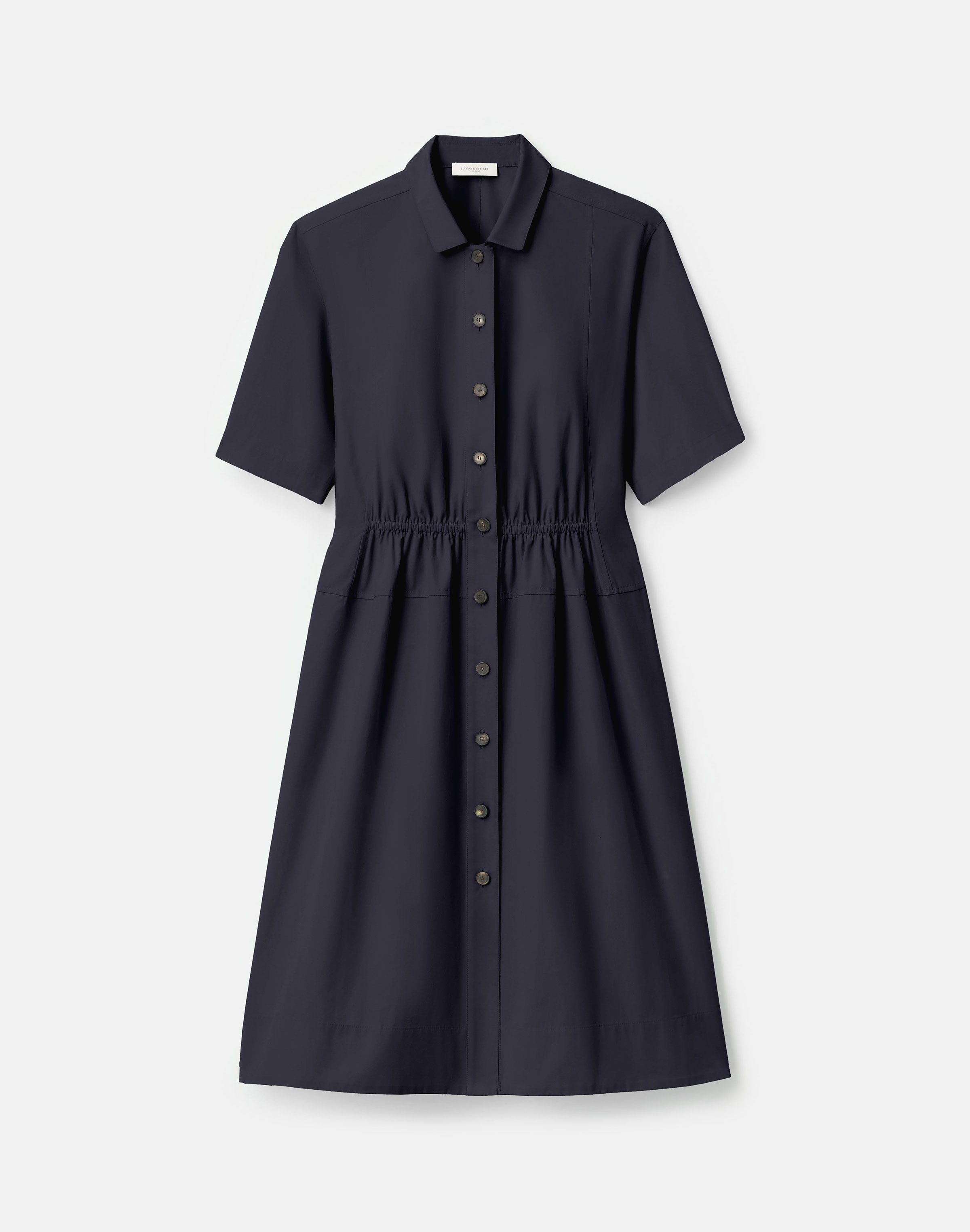 Plus-Size Organic Cotton Poplin Gathered Waist Shirtdress