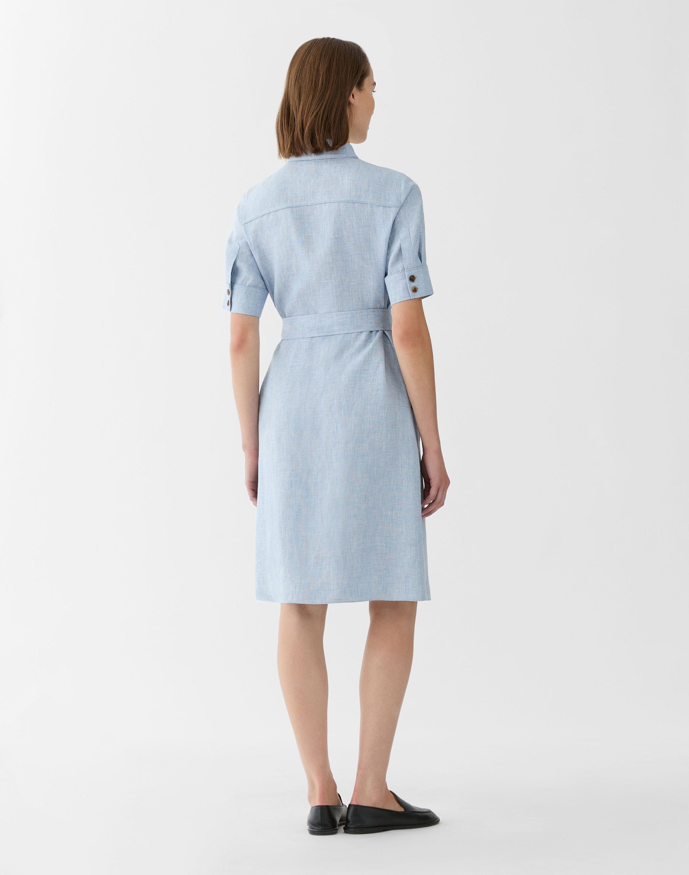 Linen Twill Mélange Belted Shirtdress