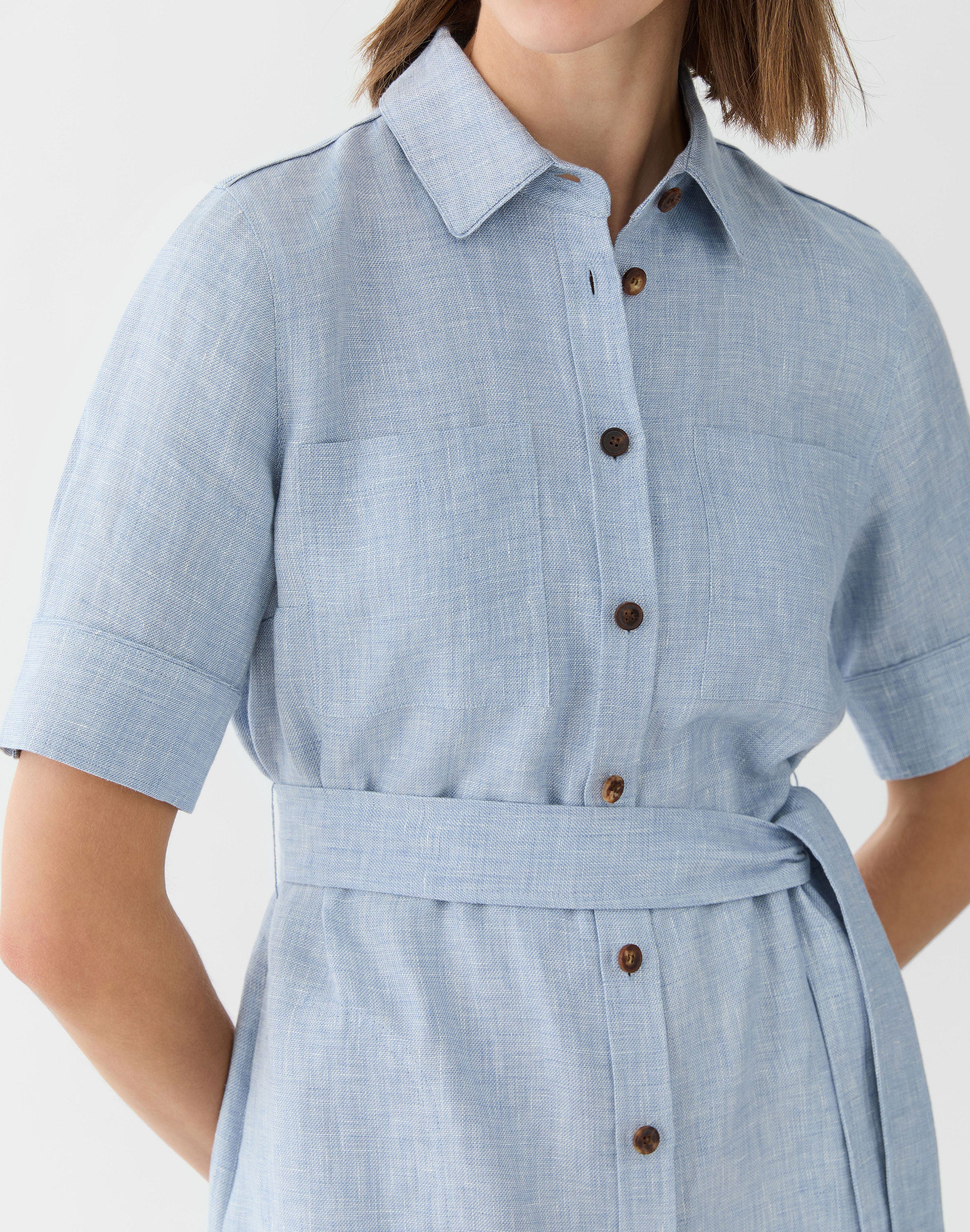 Linen Twill Mélange Belted Shirtdress