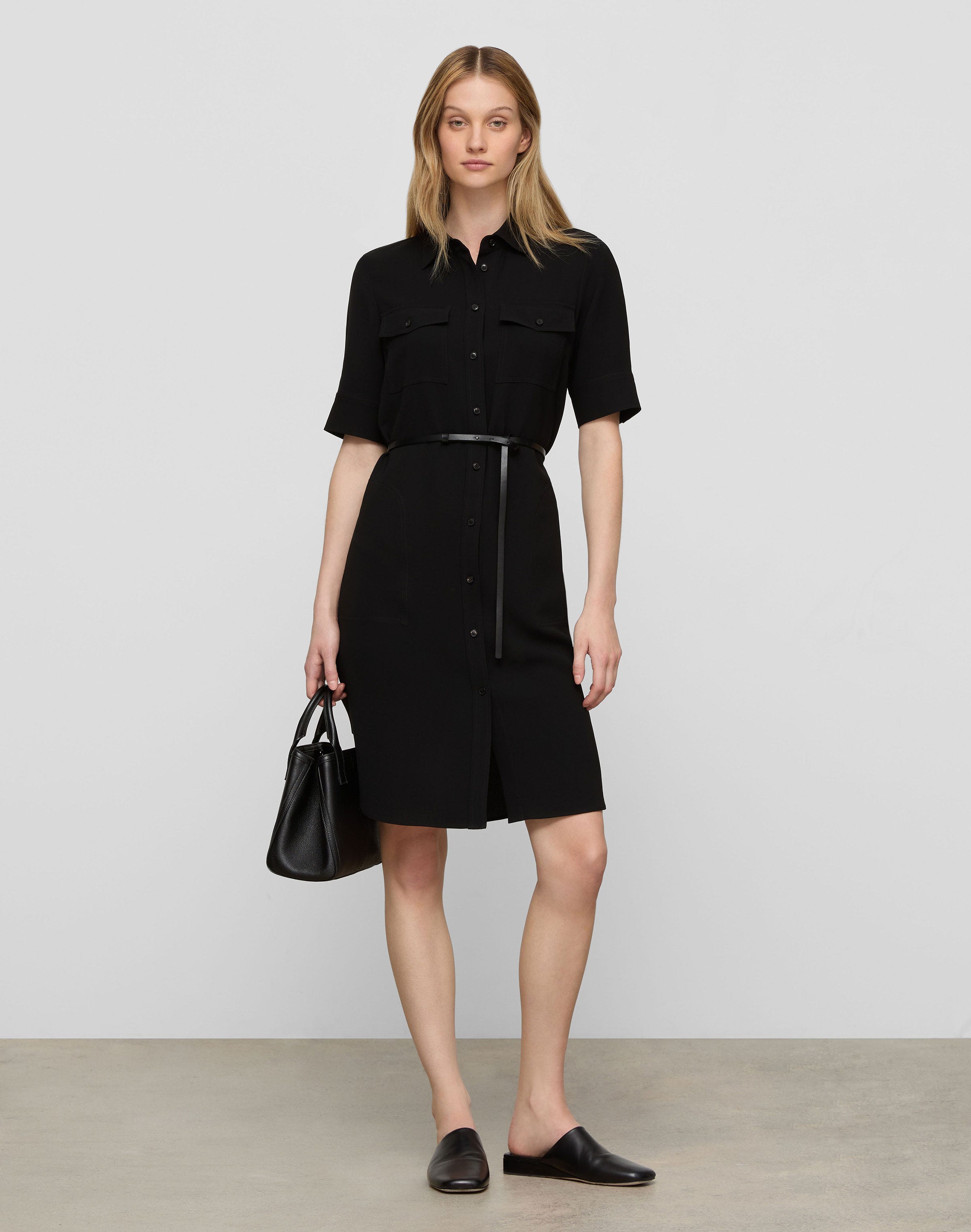 Responsible Finesse Crepe Patch Pocket Belted Shirtdress