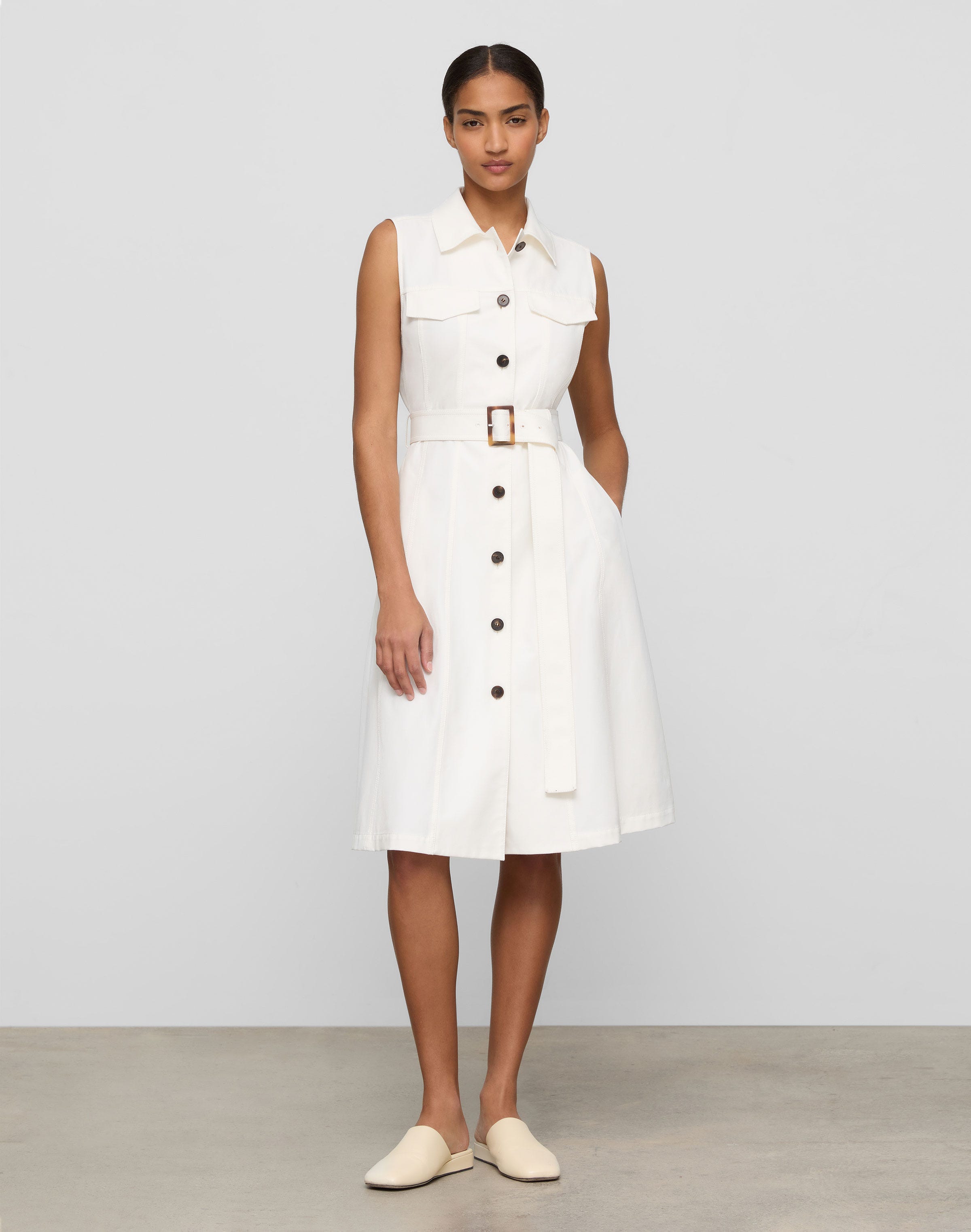 Techno Stretch Twill Belted Shirtdress