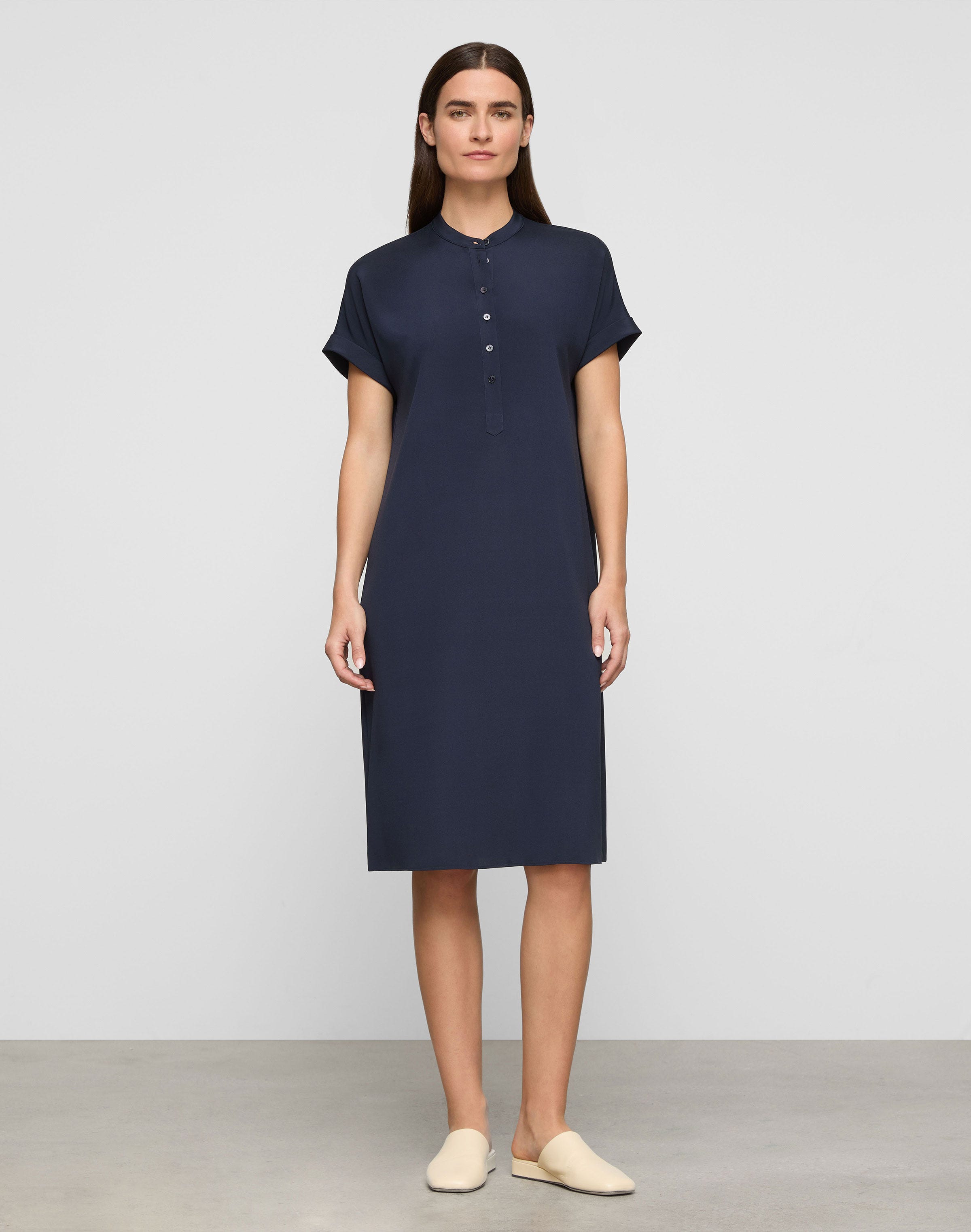 Organic Silk Stretch Georgette Henley Dress