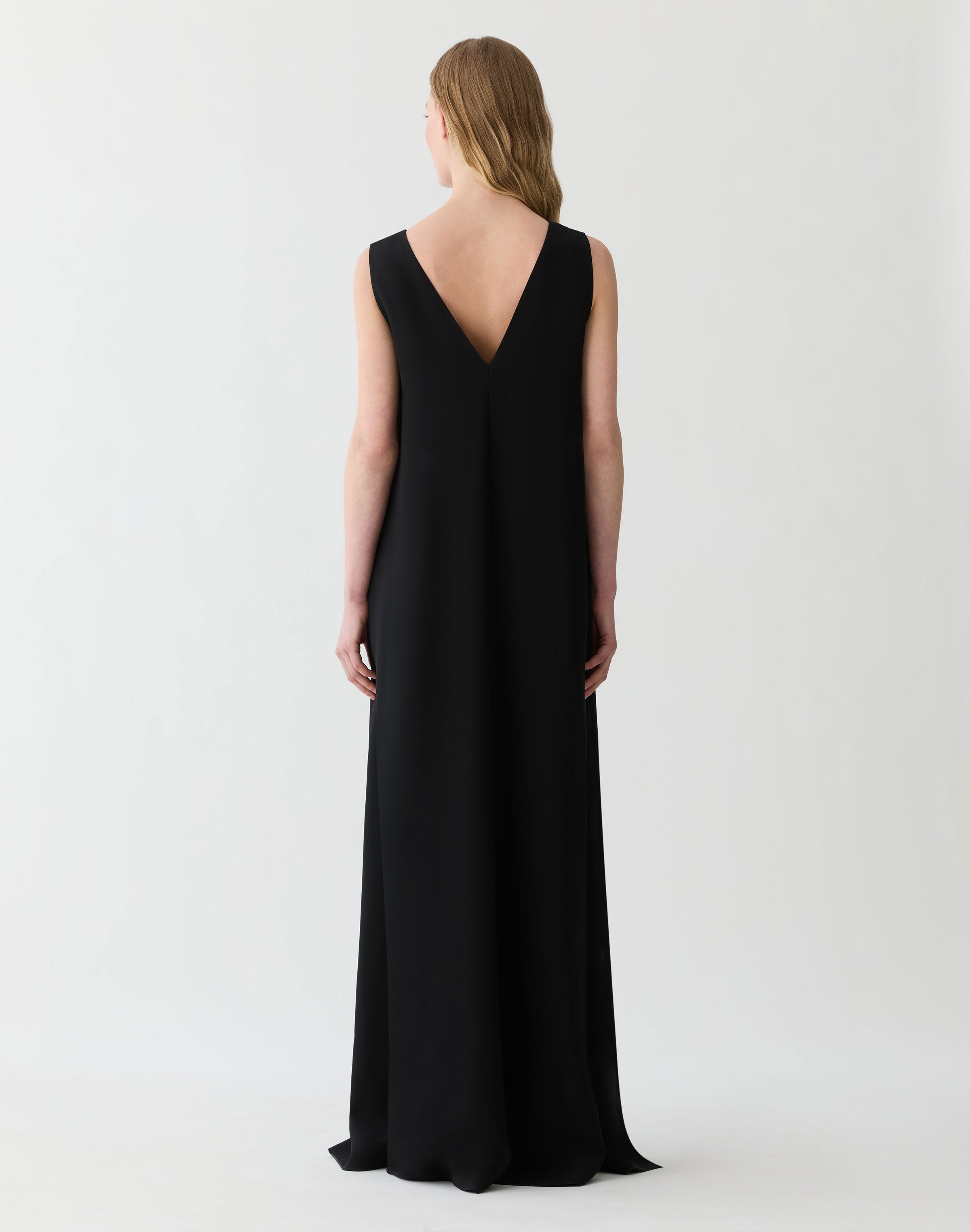 Viscose-Silk Cady V-Neck Gown