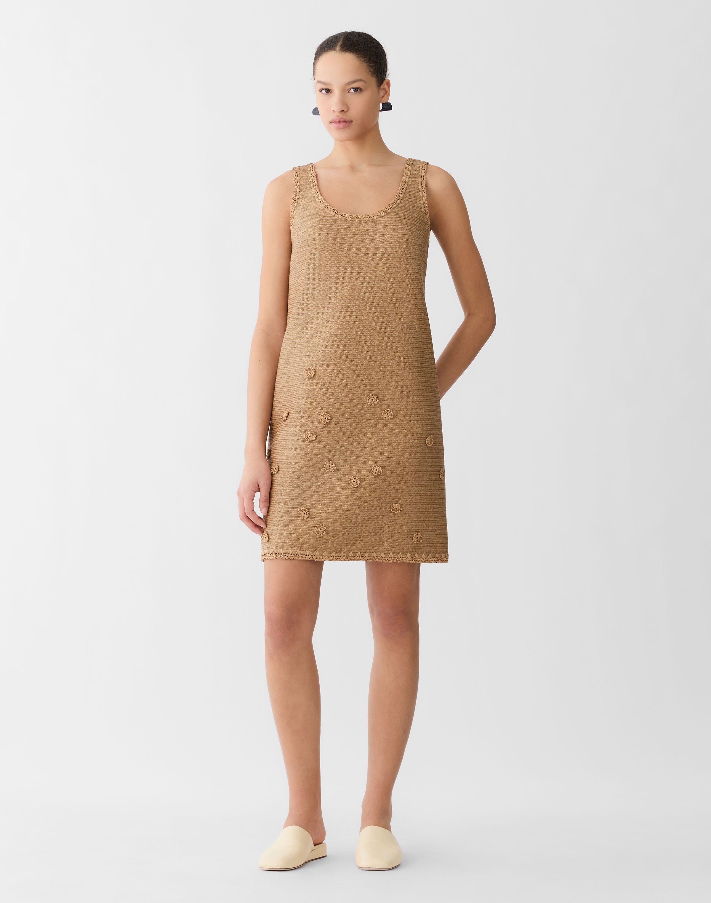 Raffia-Effect Floral Embellished Tank Dress