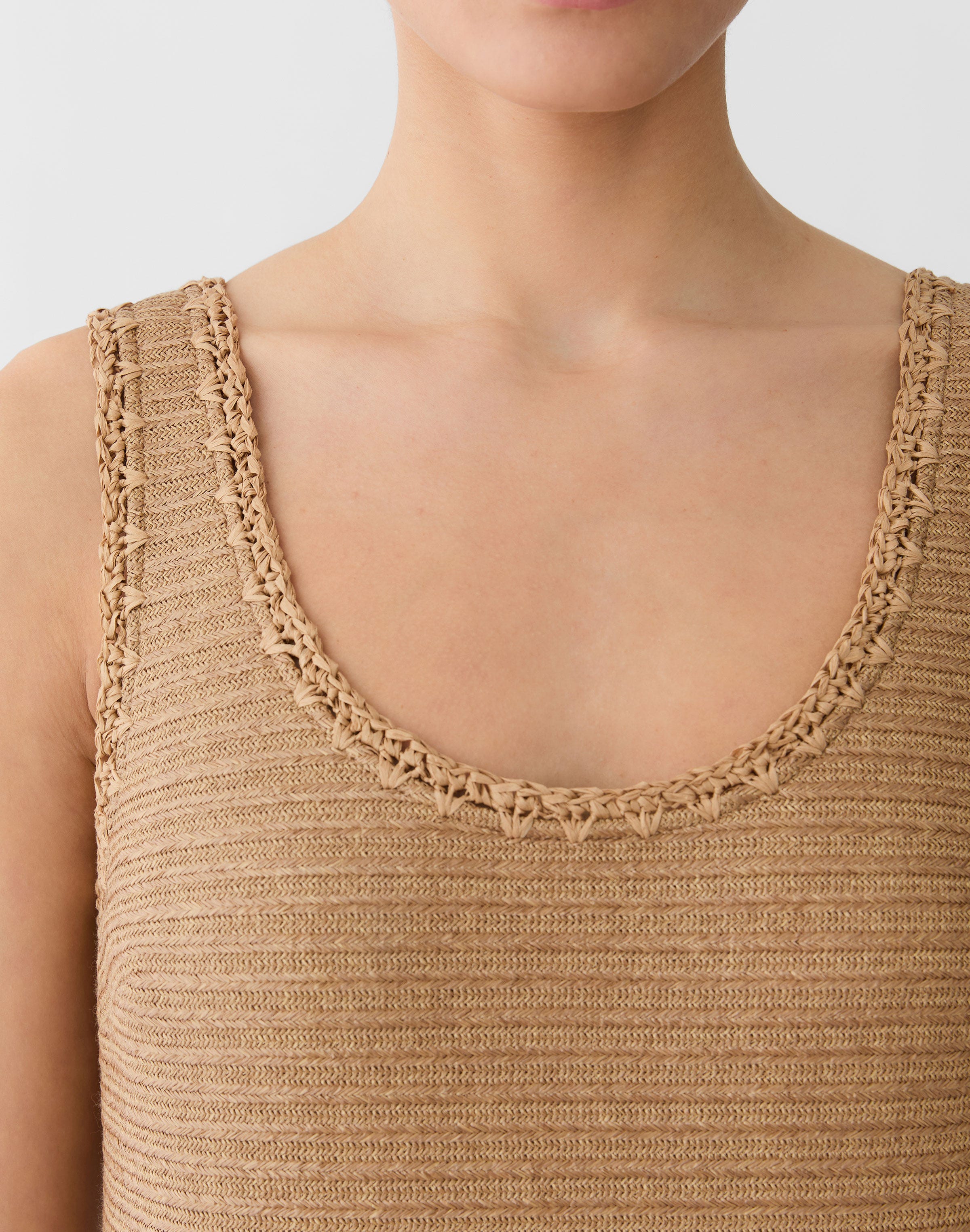 Raffia-Effect Floral Embellished Tank Dress