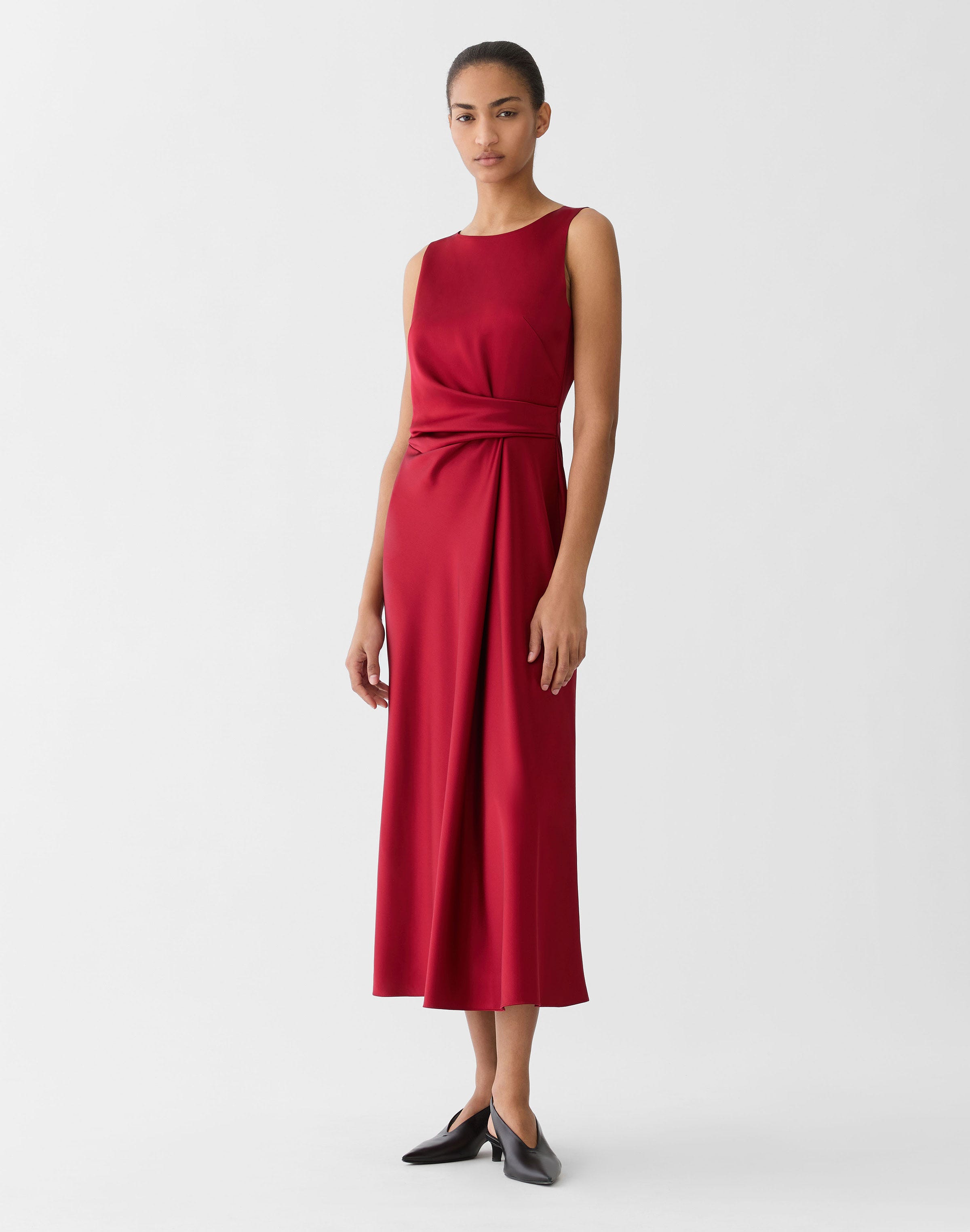 Satin Wrap Flared Dress