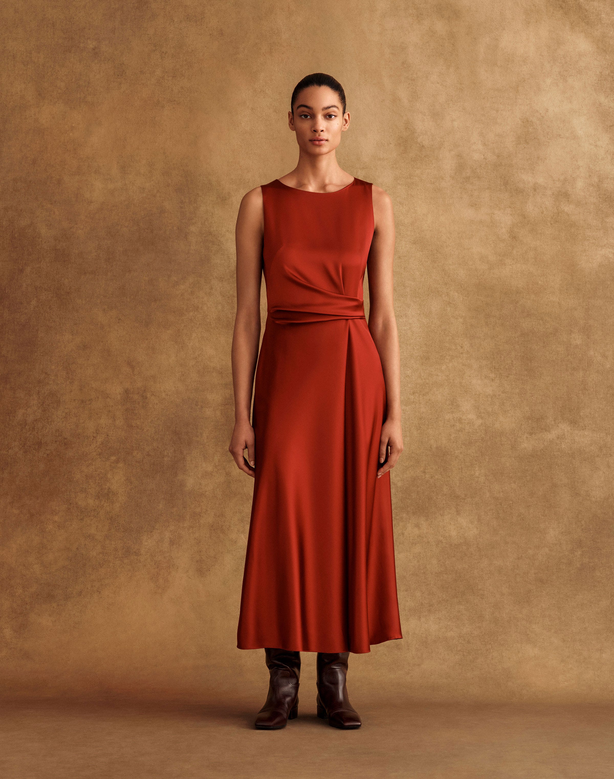 Satin Wrap Flared Dress