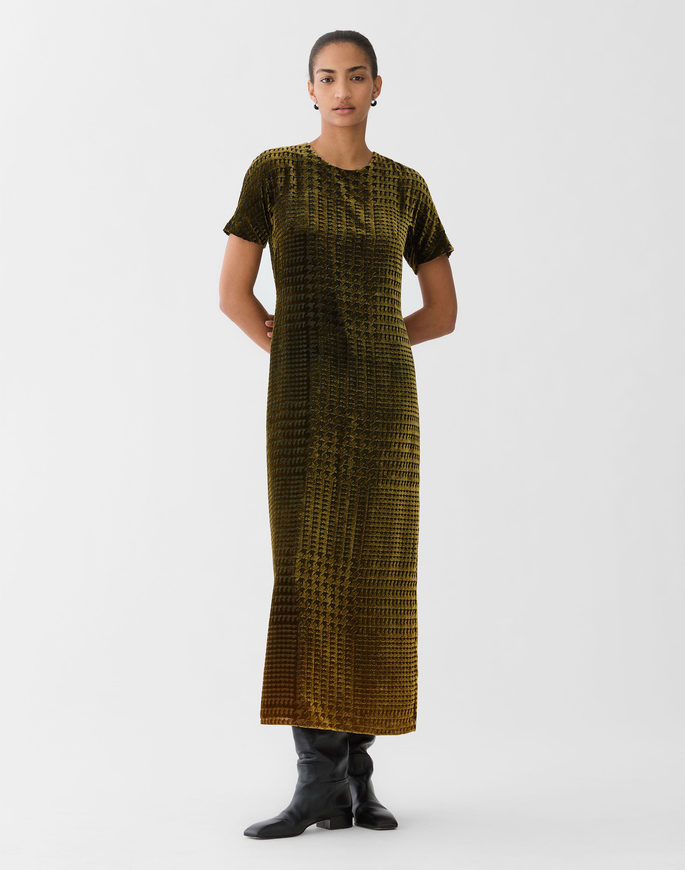 Glen Plaid Velvet Devoré Midi Dress