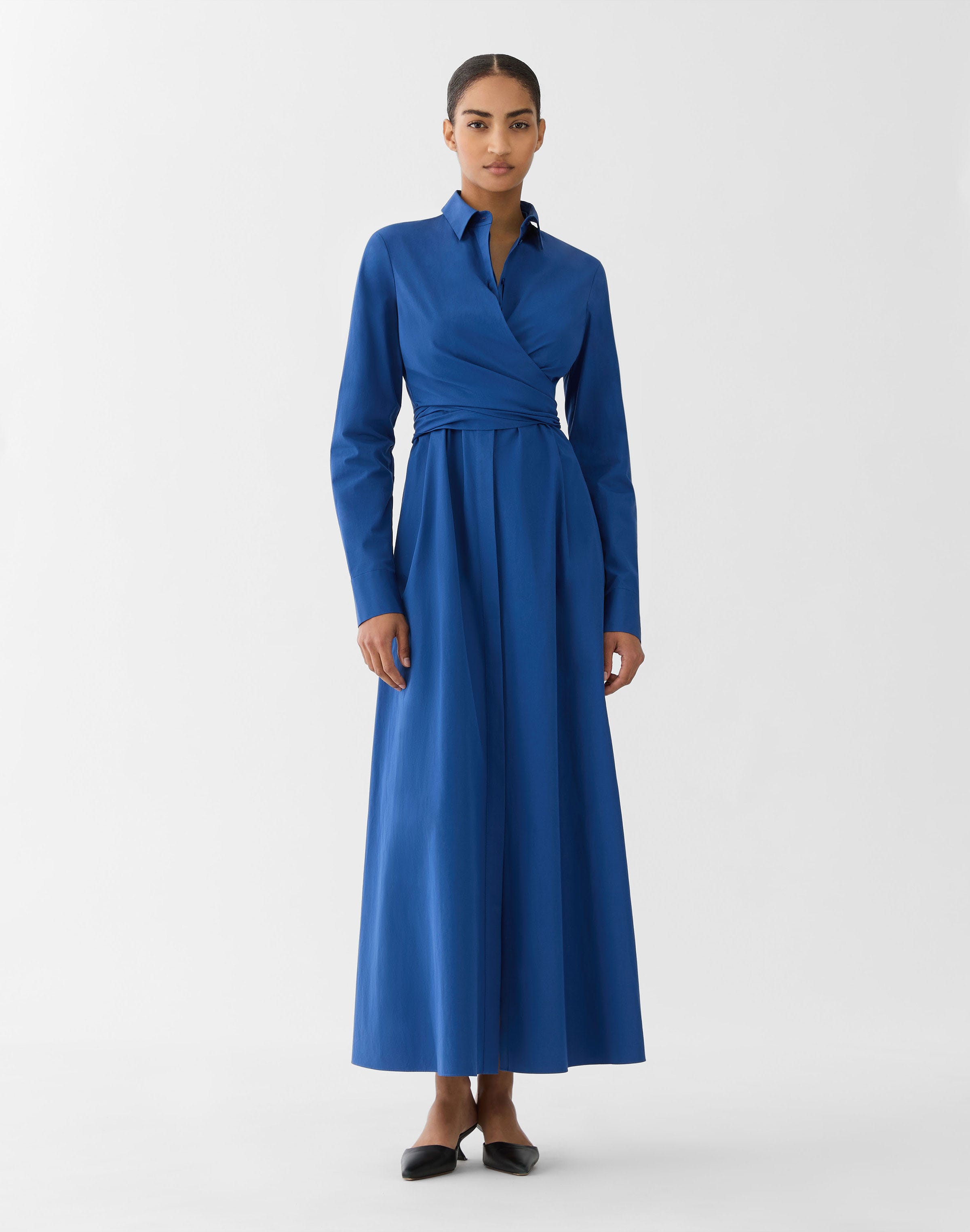 Petite Organic Cotton Poplin Maxi Wrap Shirtdress