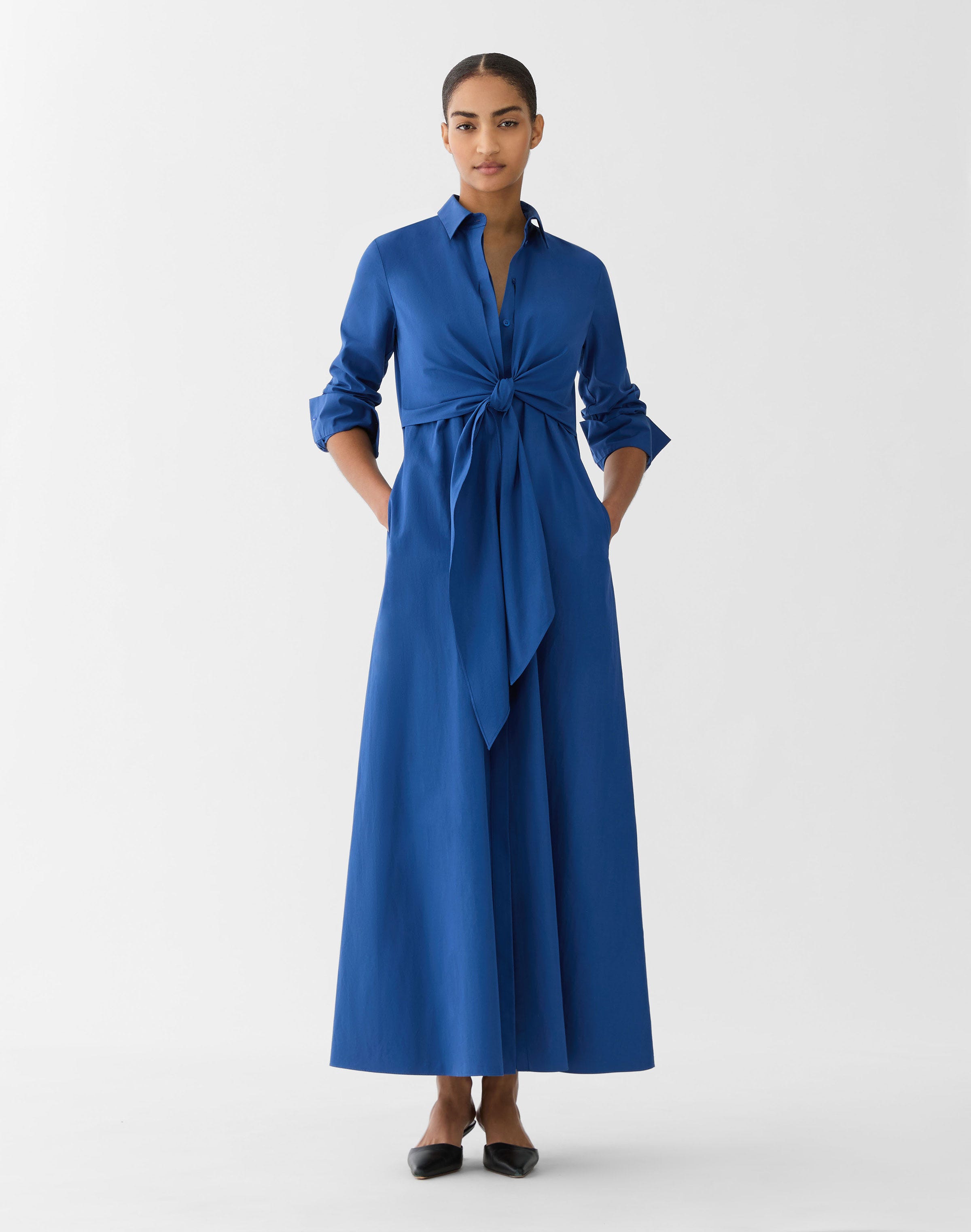 Petite Organic Cotton Poplin Maxi Wrap Shirtdress