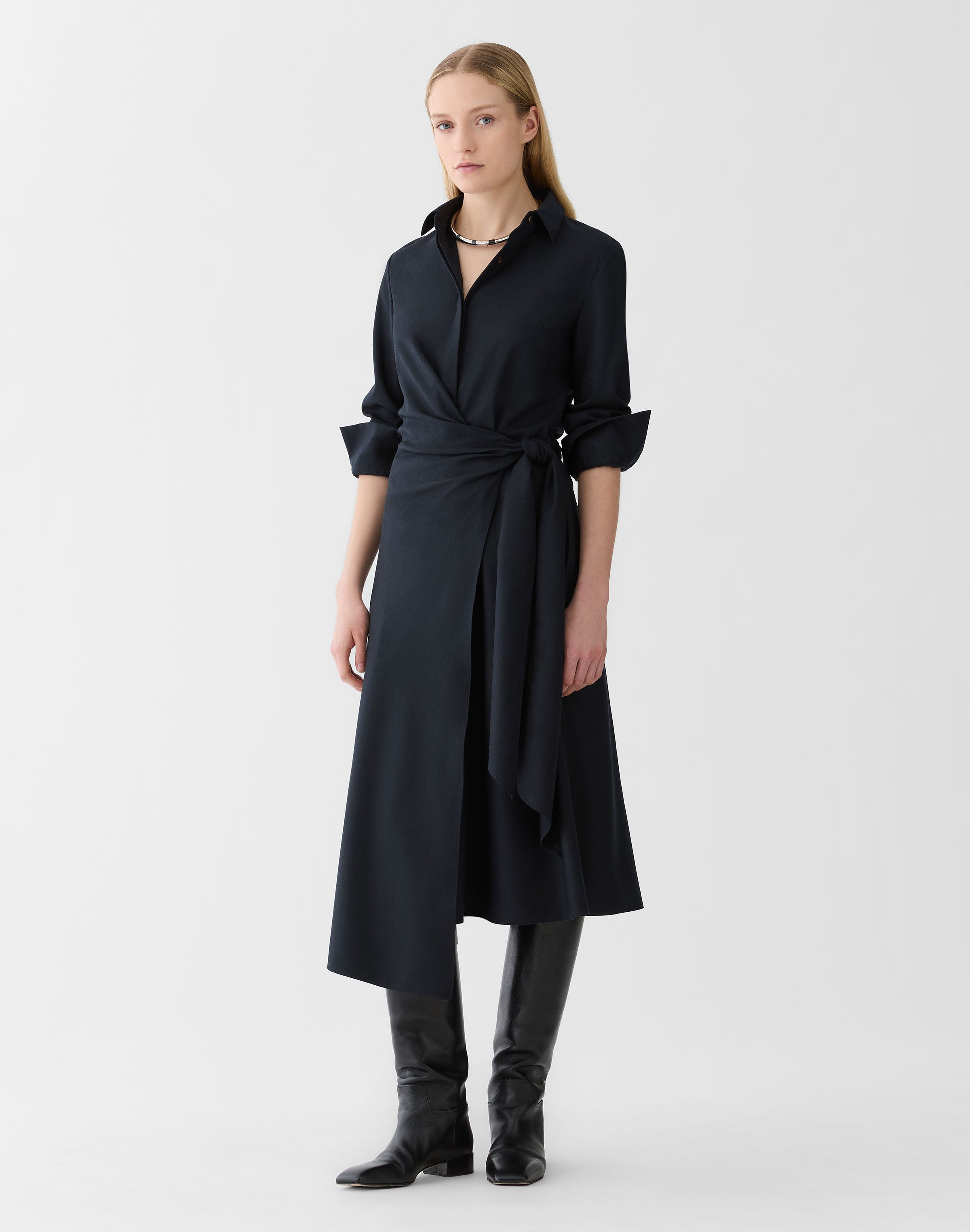 Plus-Size Responsible Brushed Wool Wrap Shirtdress