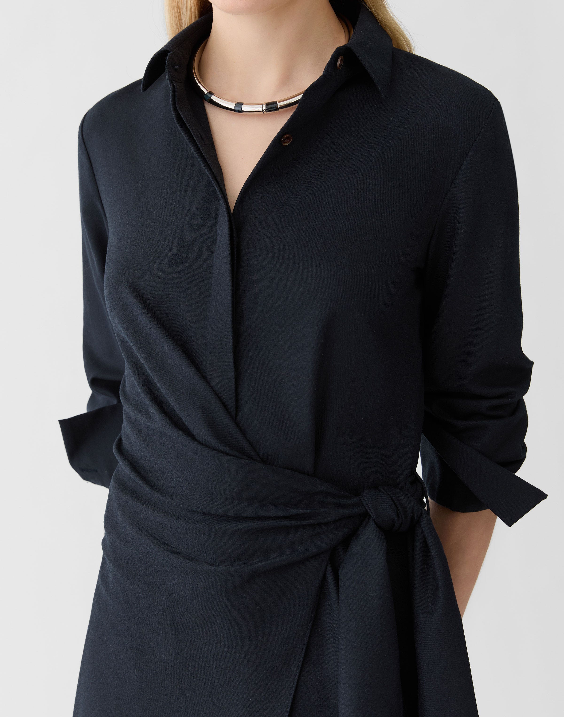 Plus-Size Responsible Brushed Wool Wrap Shirtdress