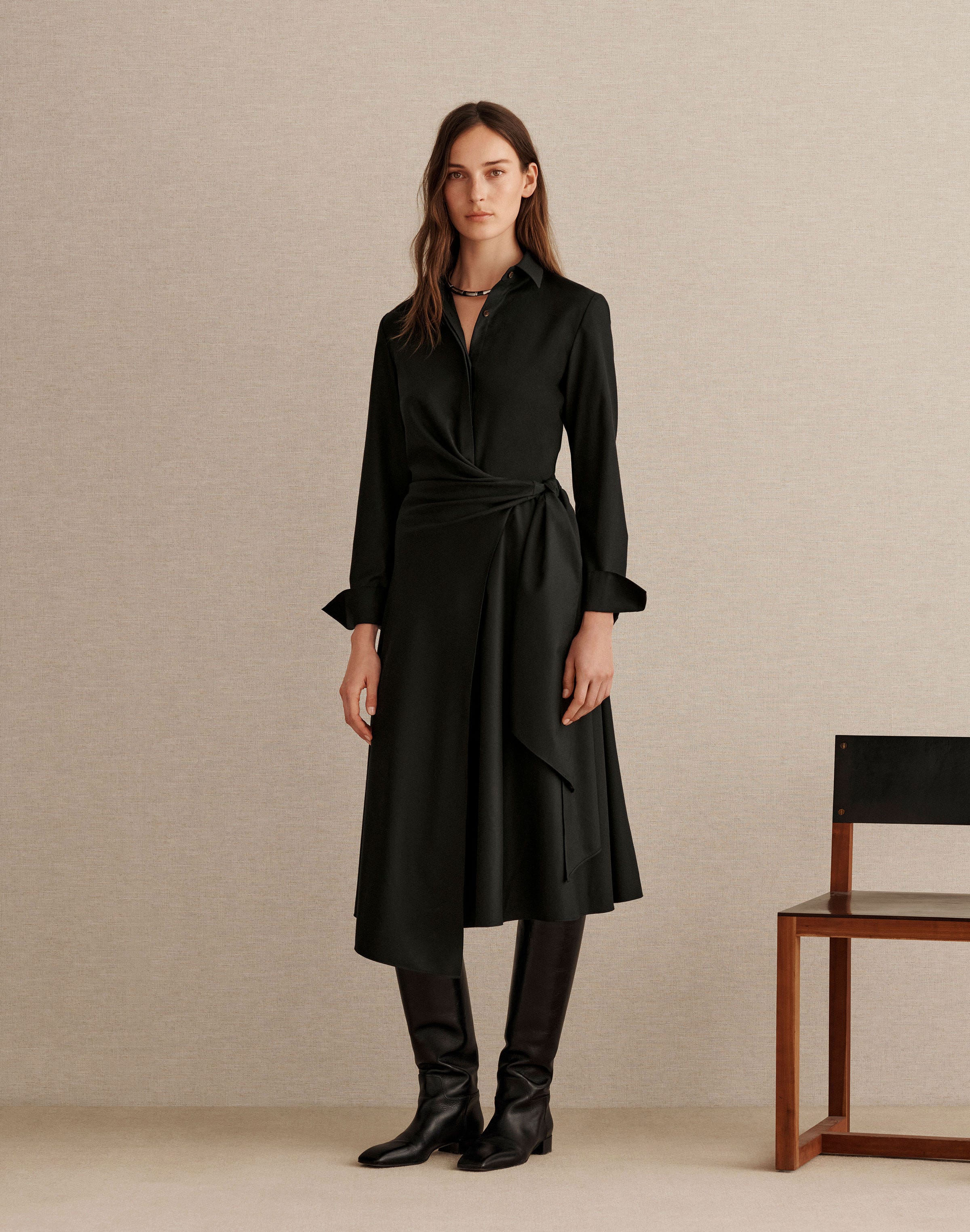 Plus-Size Responsible Brushed Wool Wrap Shirtdress