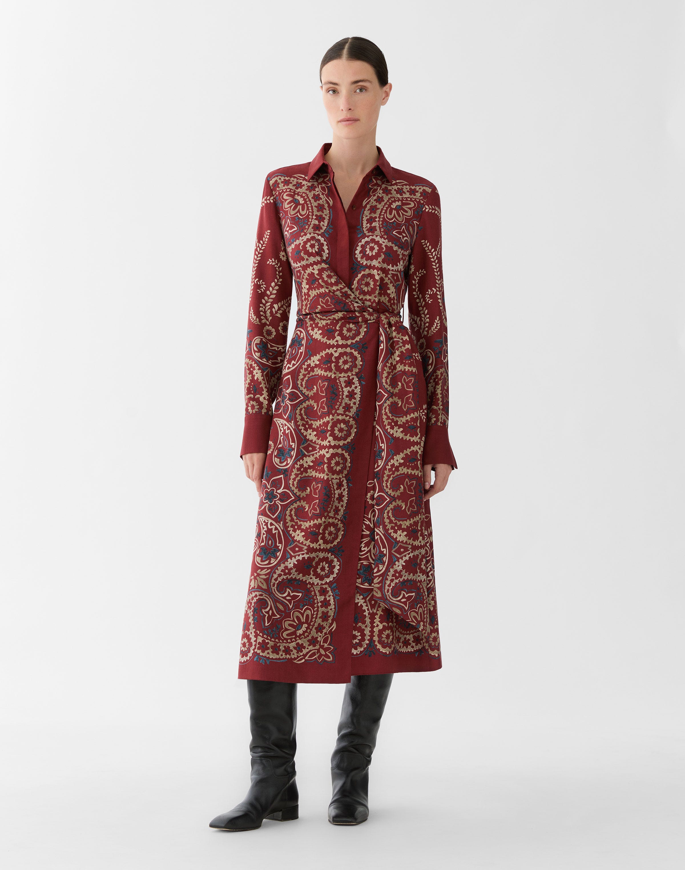 Bandana Print Wool-Silk Wrap Dress