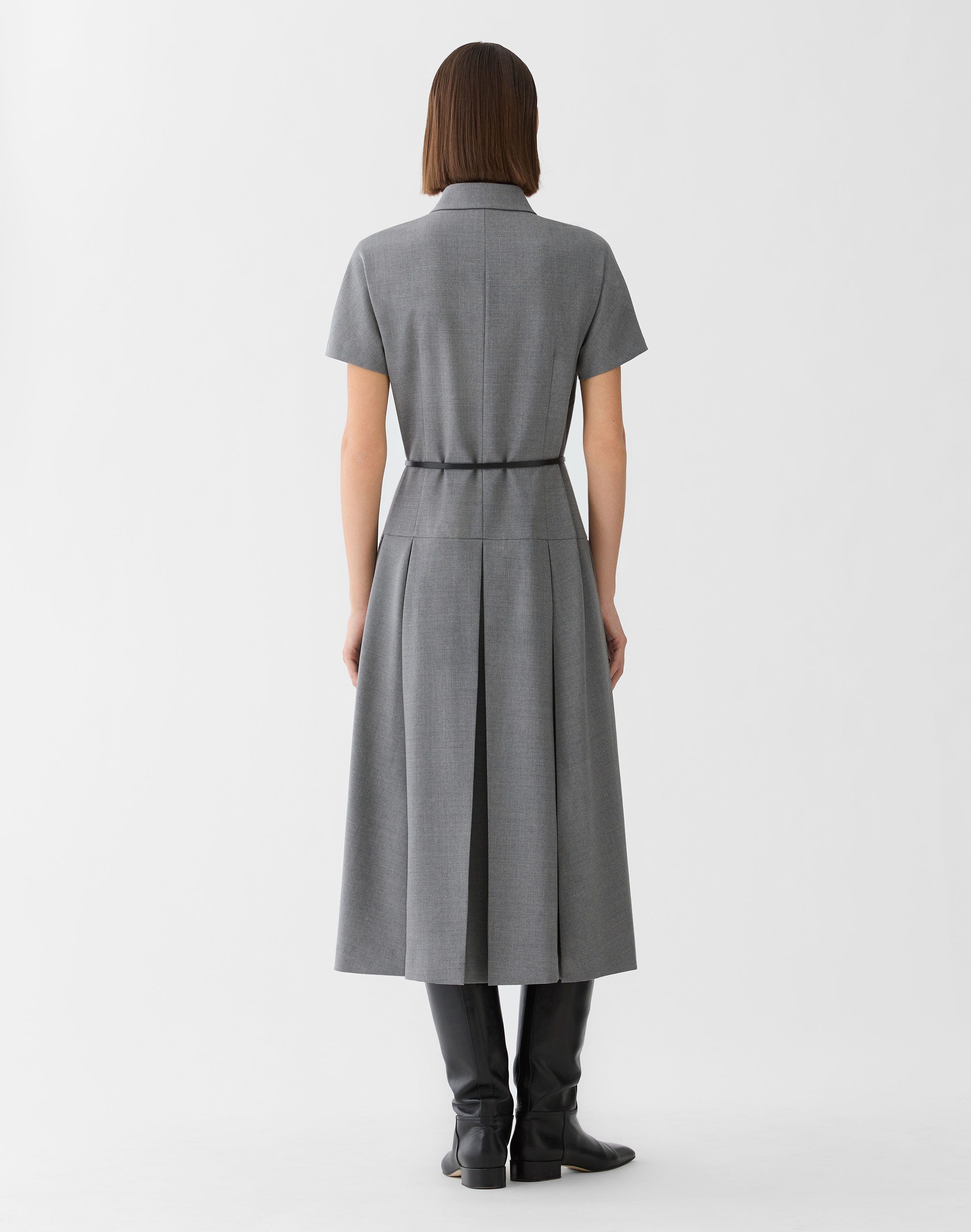 Responsible Stretch Wool Belted Pleated Dress