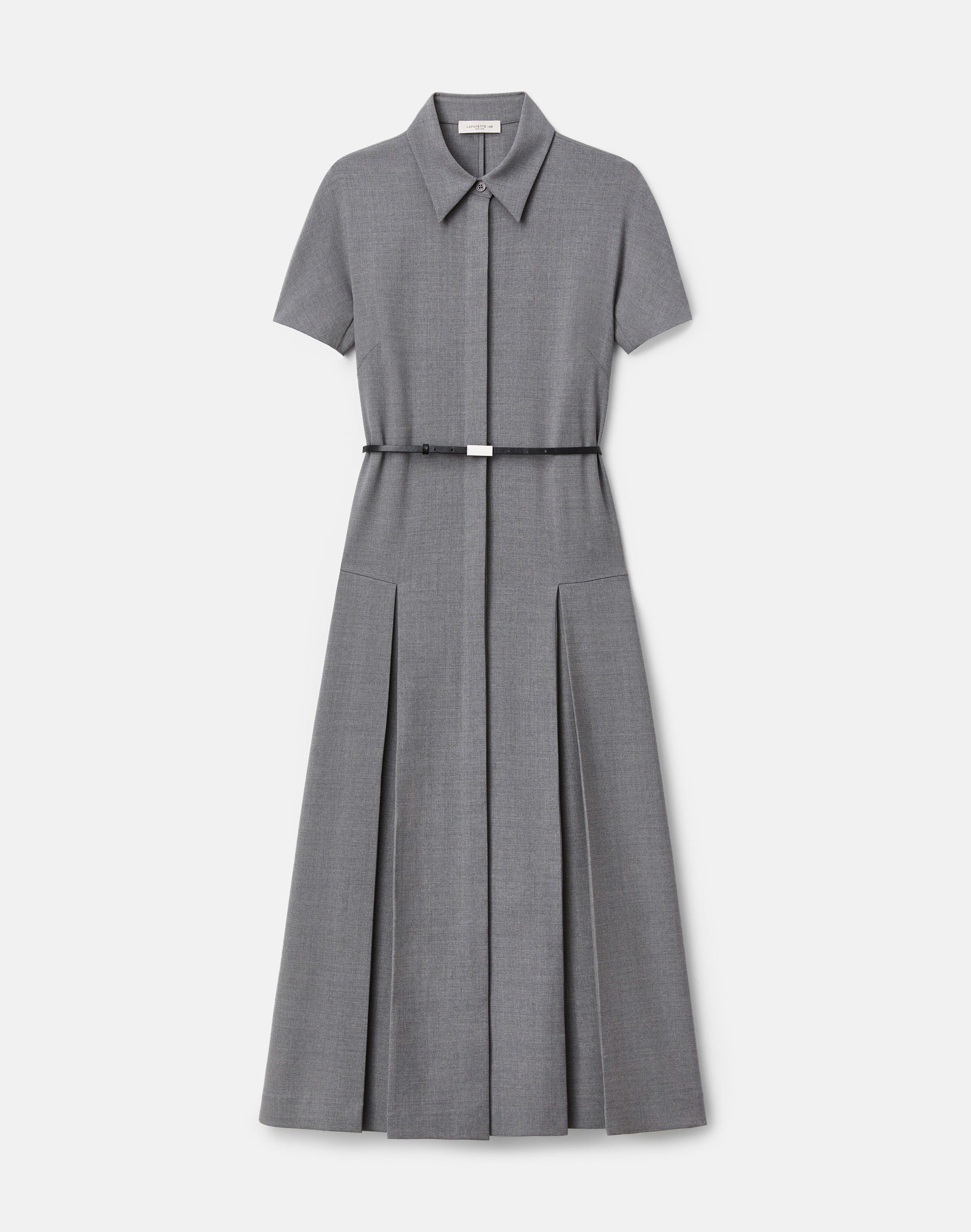 Responsible Stretch Wool Belted Pleated Dress
