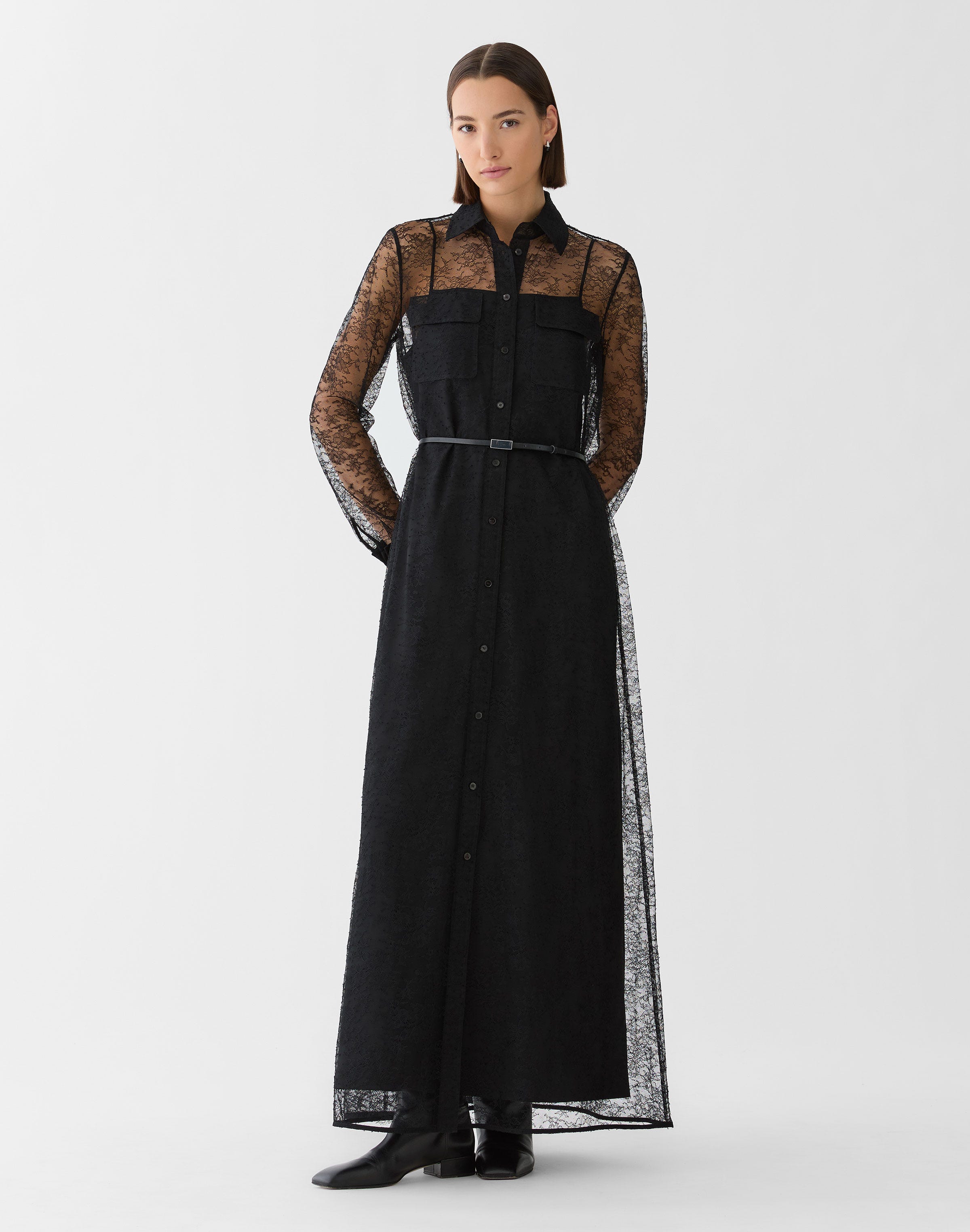 Chantilly Lace Belted Shirtdress