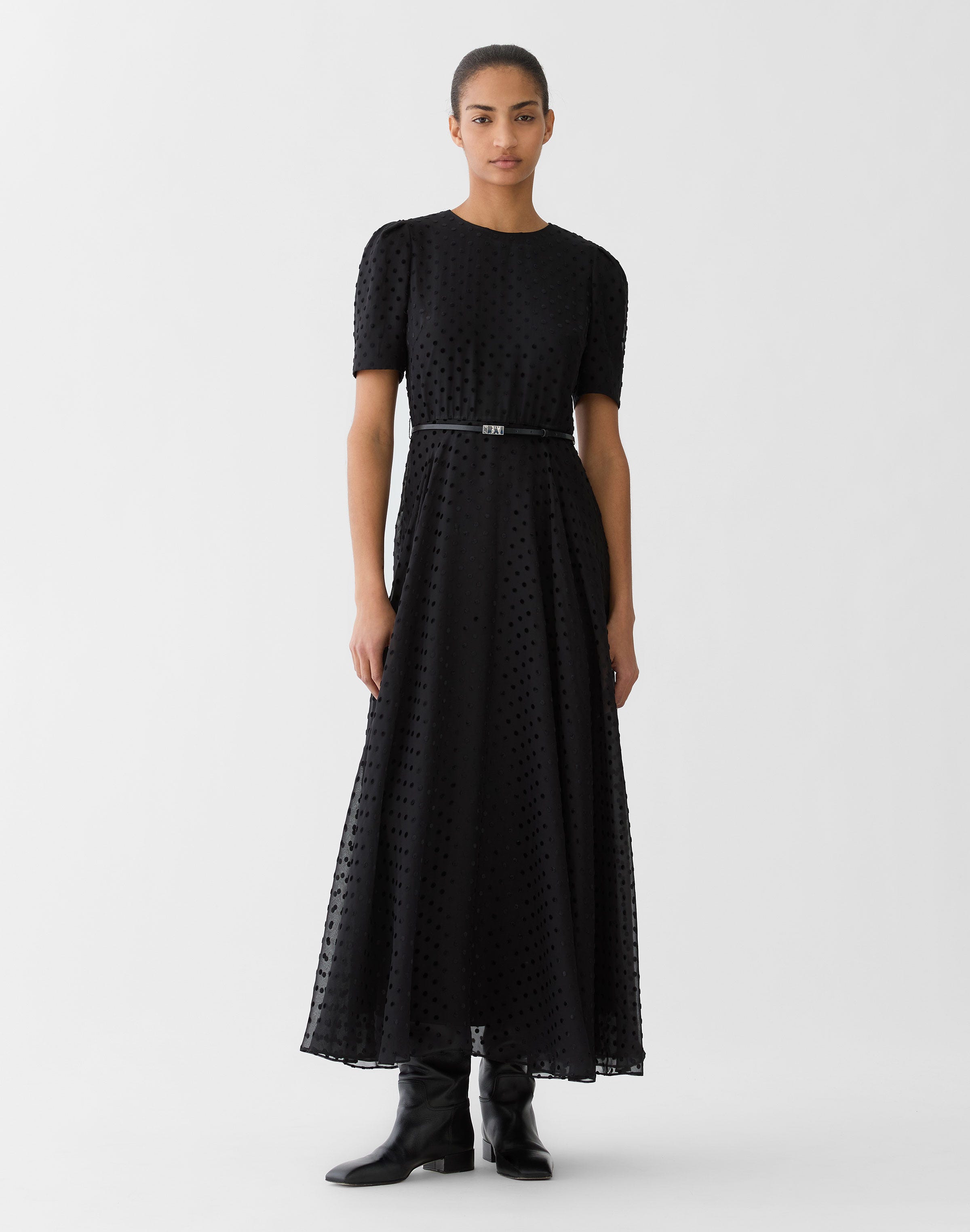 Plus-Size Polka Dot Devoré Belted Dress