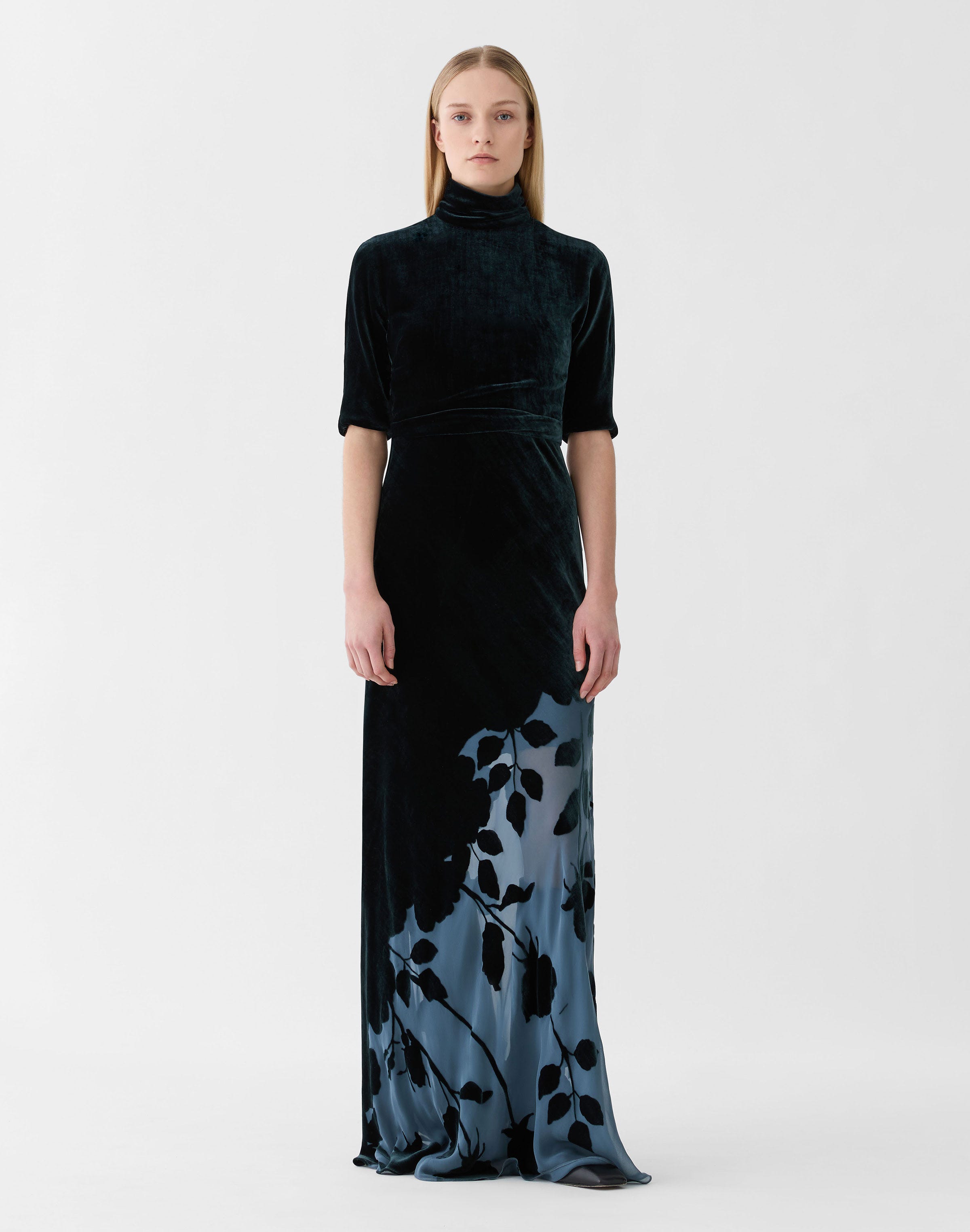 Rose Velvet Devoré High Neck Gown