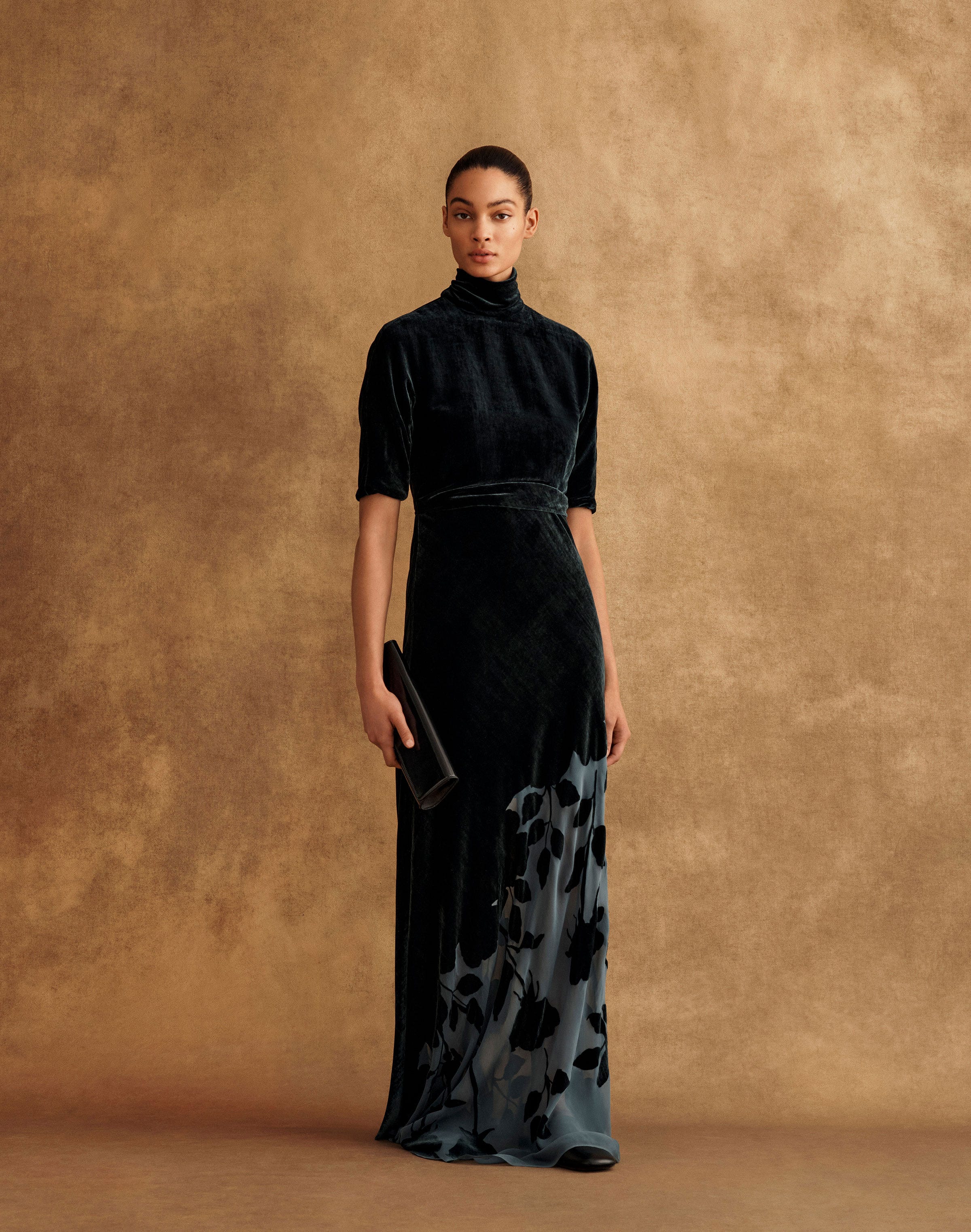 Rose Velvet Devoré High Neck Gown